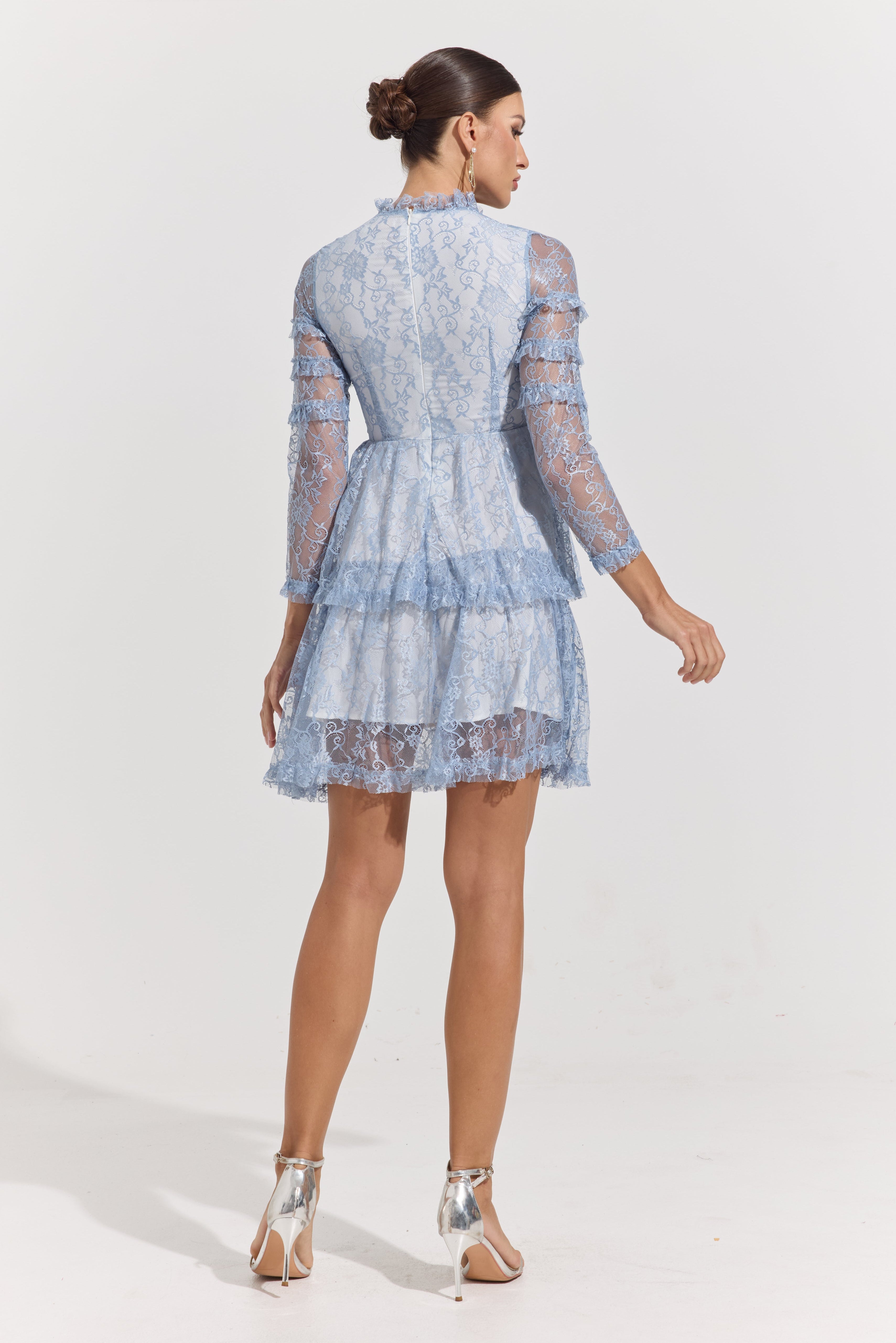 Chloe Blue Lace Tiered Mini Dress