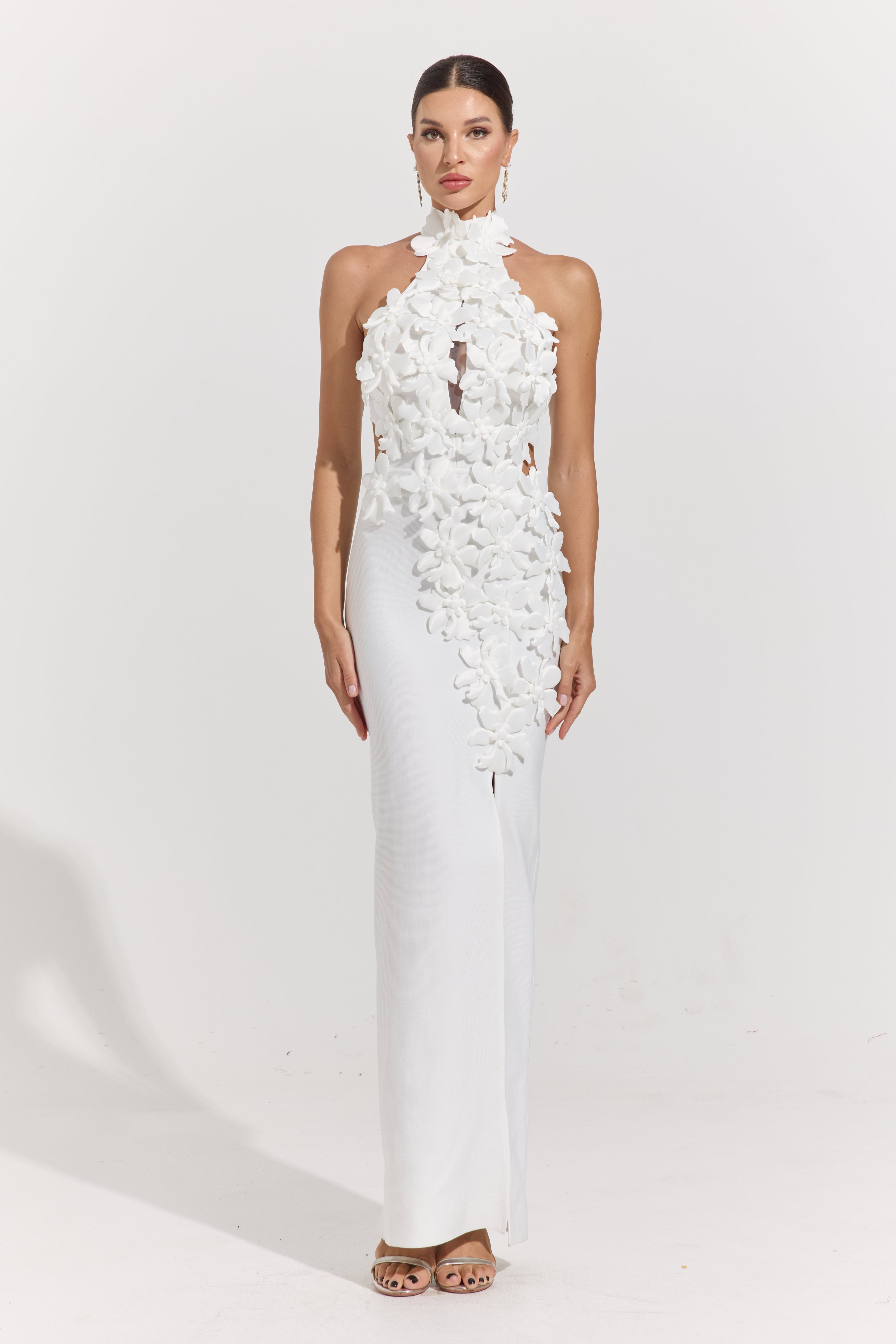Lunessa Ivory Bloom Halter Maxi Dress