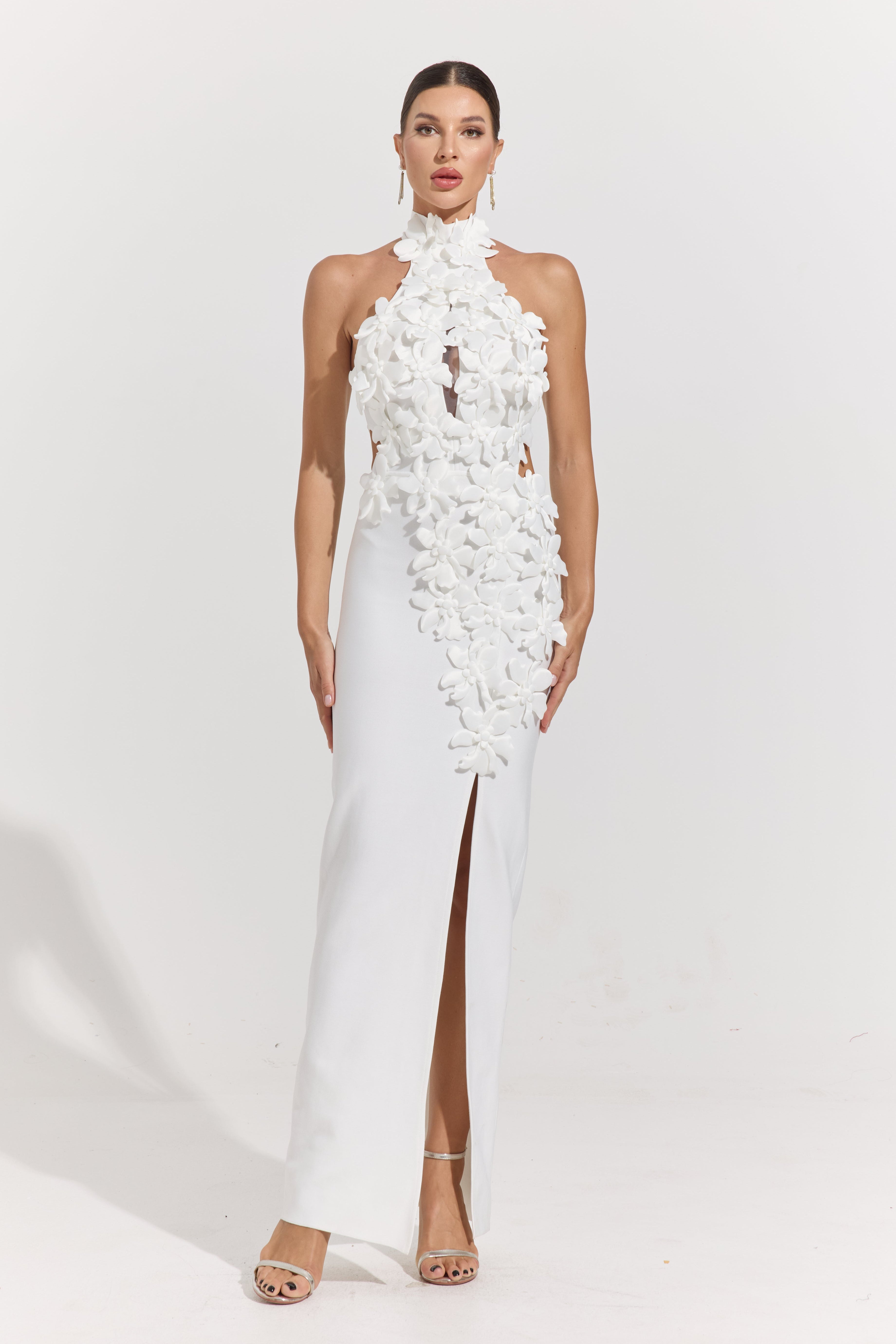 Lunessa Ivory Bloom Halter Maxi Dress