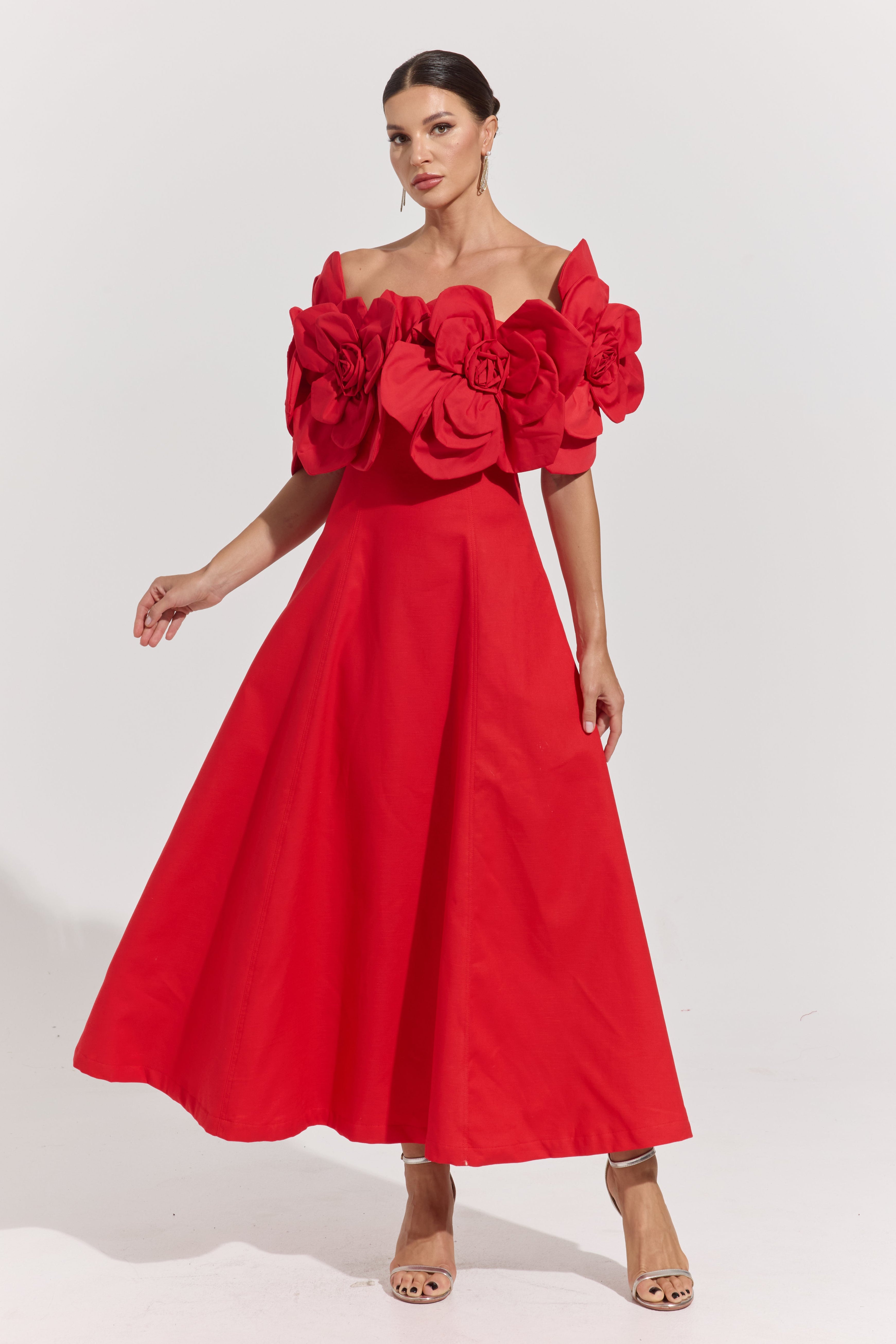 Robe longue à épaules dénudées Dove Red Rosette