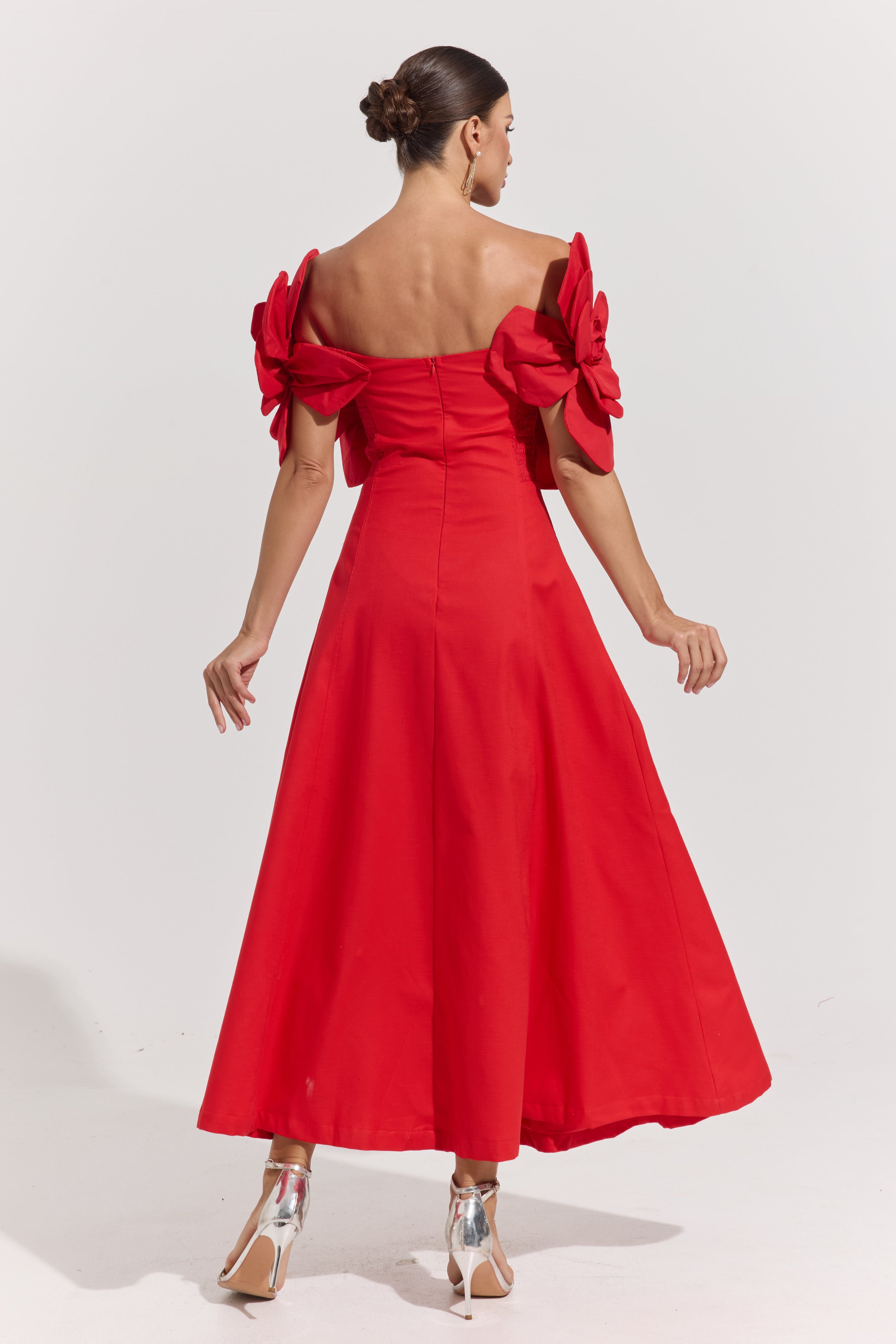 Robe longue à épaules dénudées Dove Red Rosette