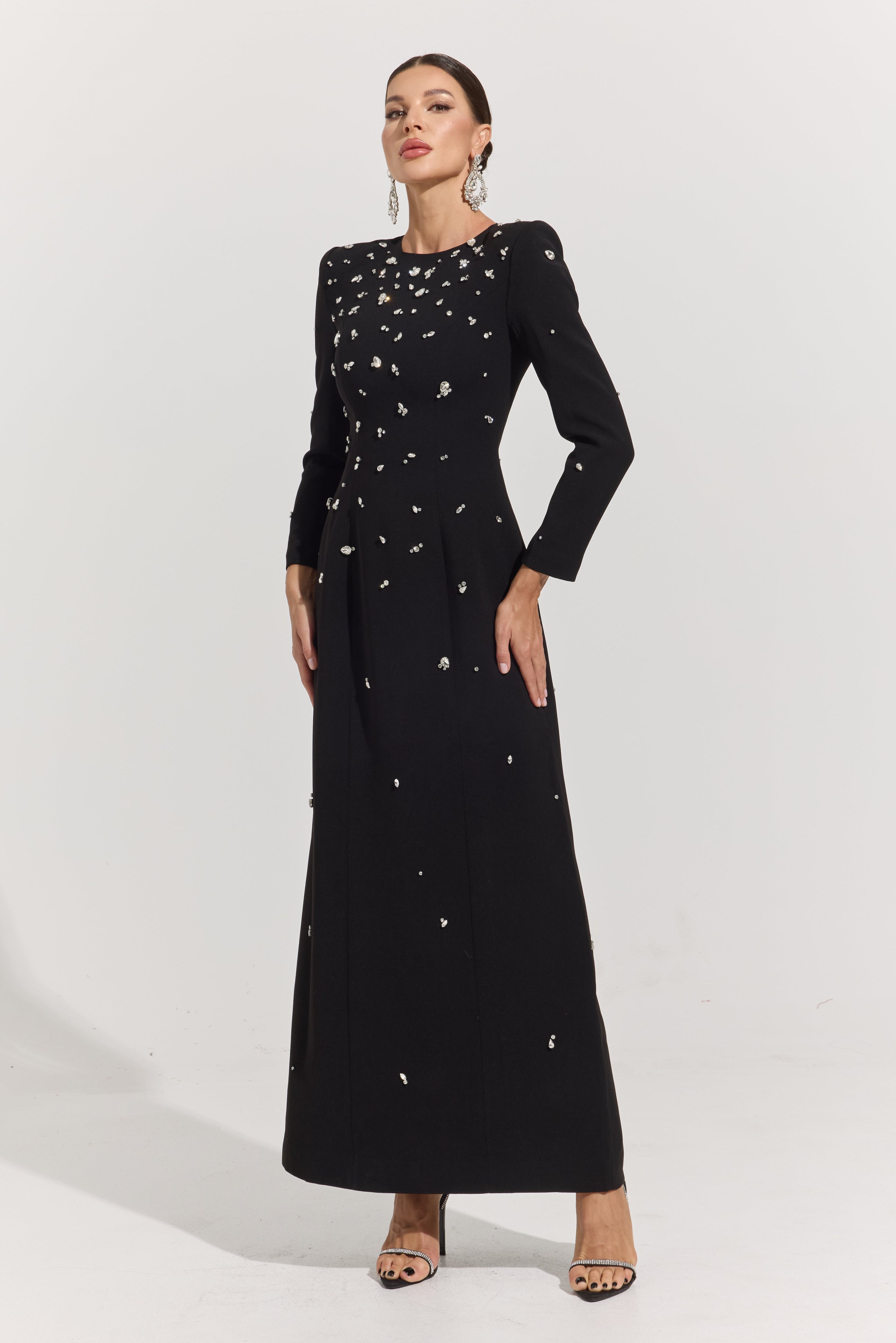 Flavia Noir Crystal Maxi Dress