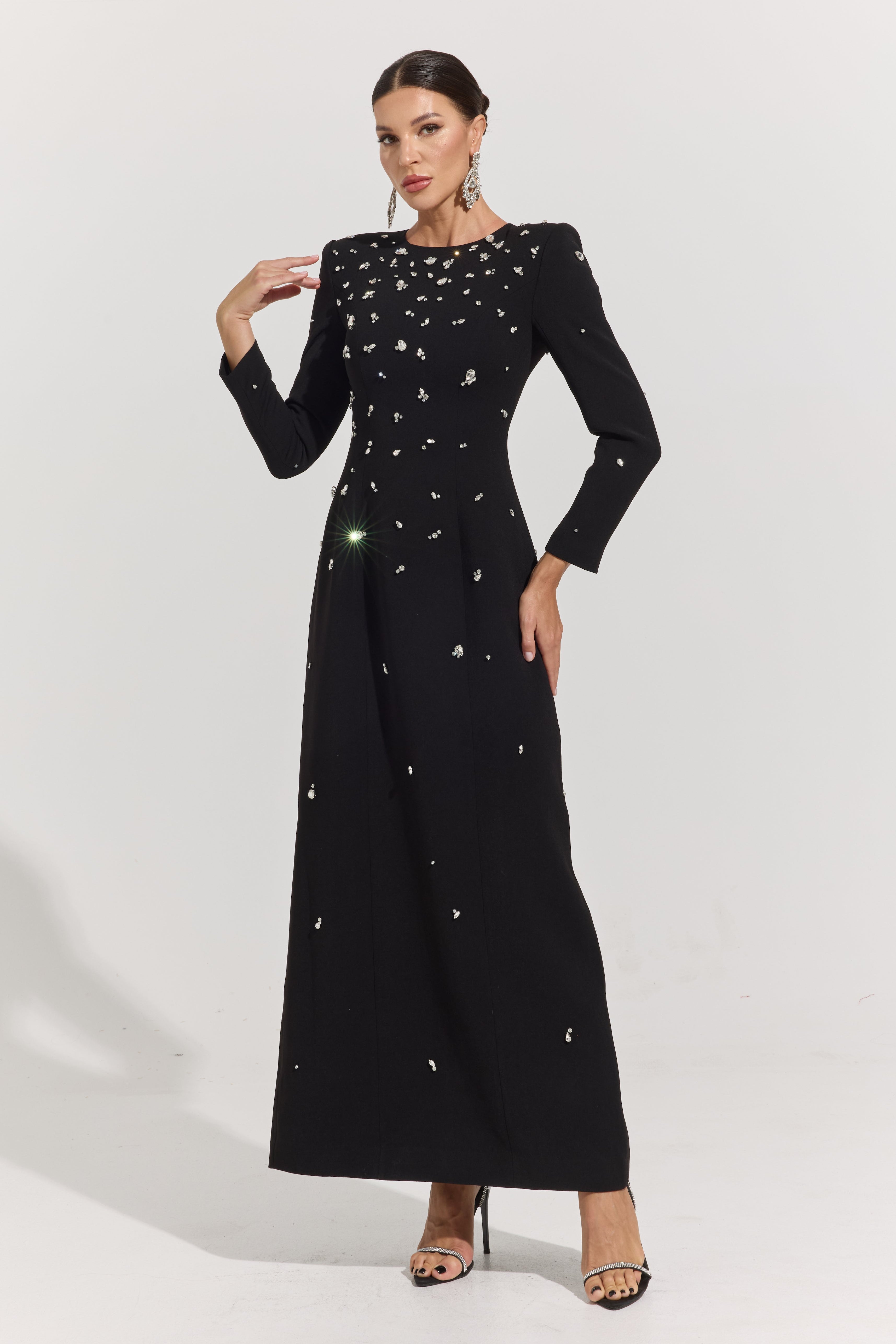 Flavia Noir Crystal Maxi Dress