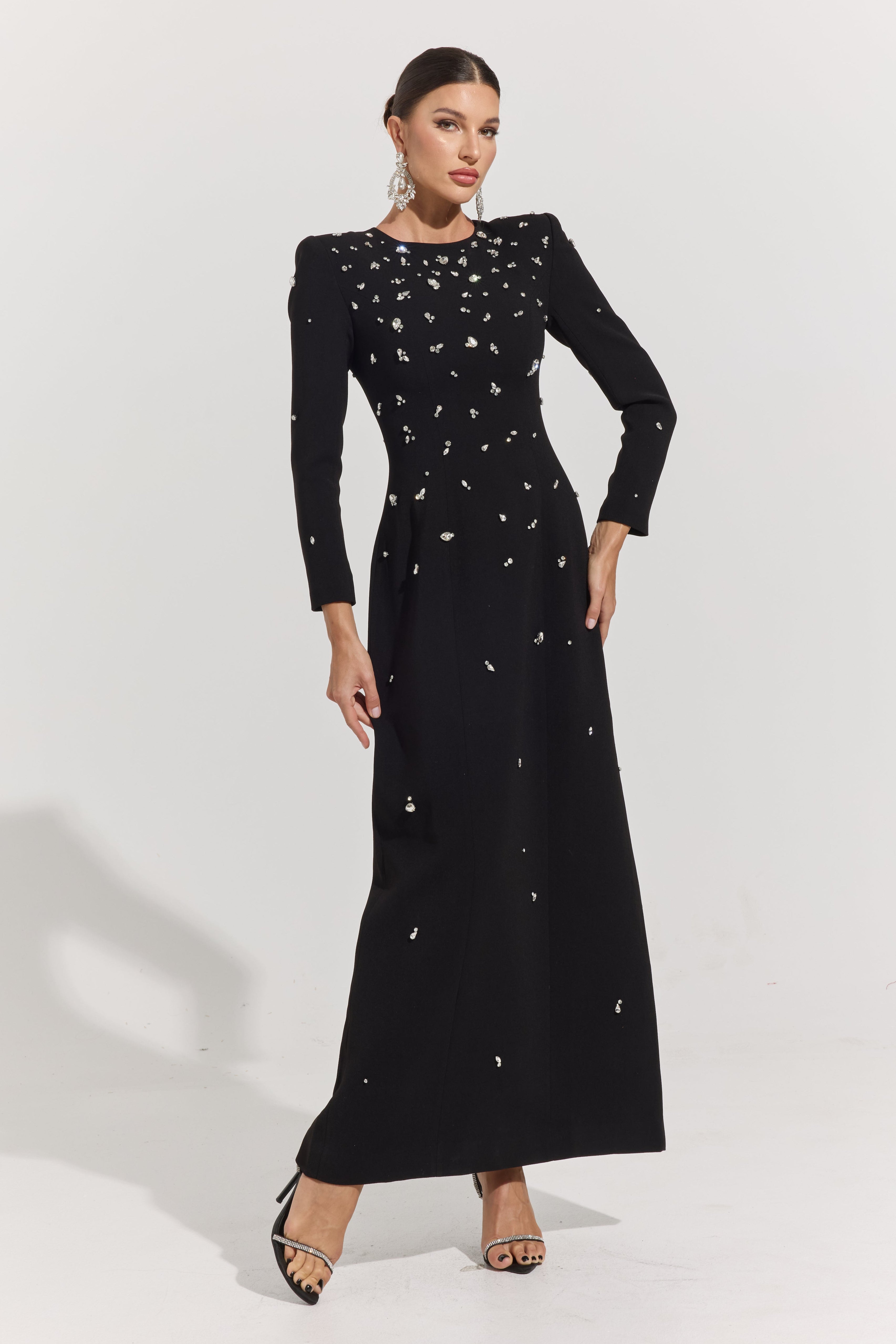 Flavia Noir Crystal Maxi Dress