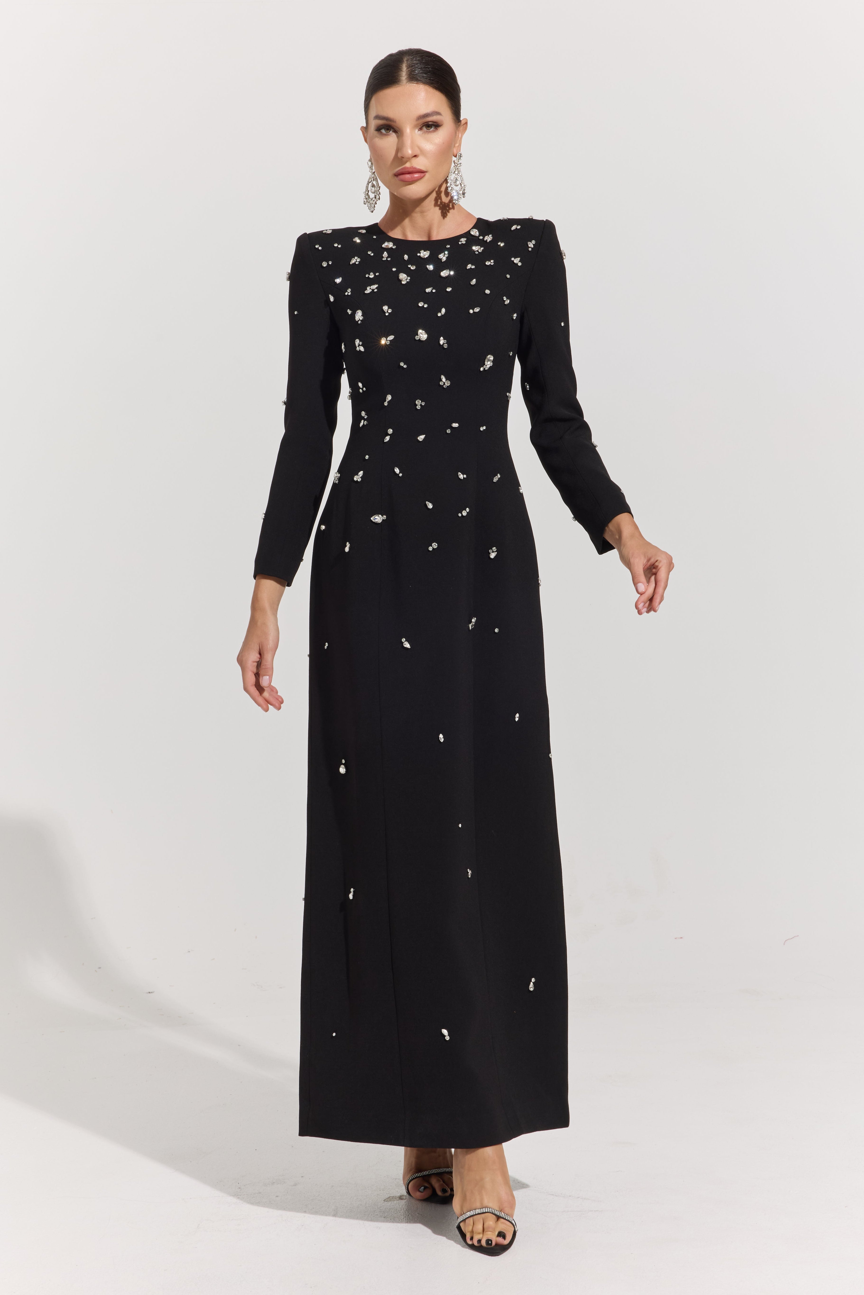 Flavia Noir Crystal Maxi Dress