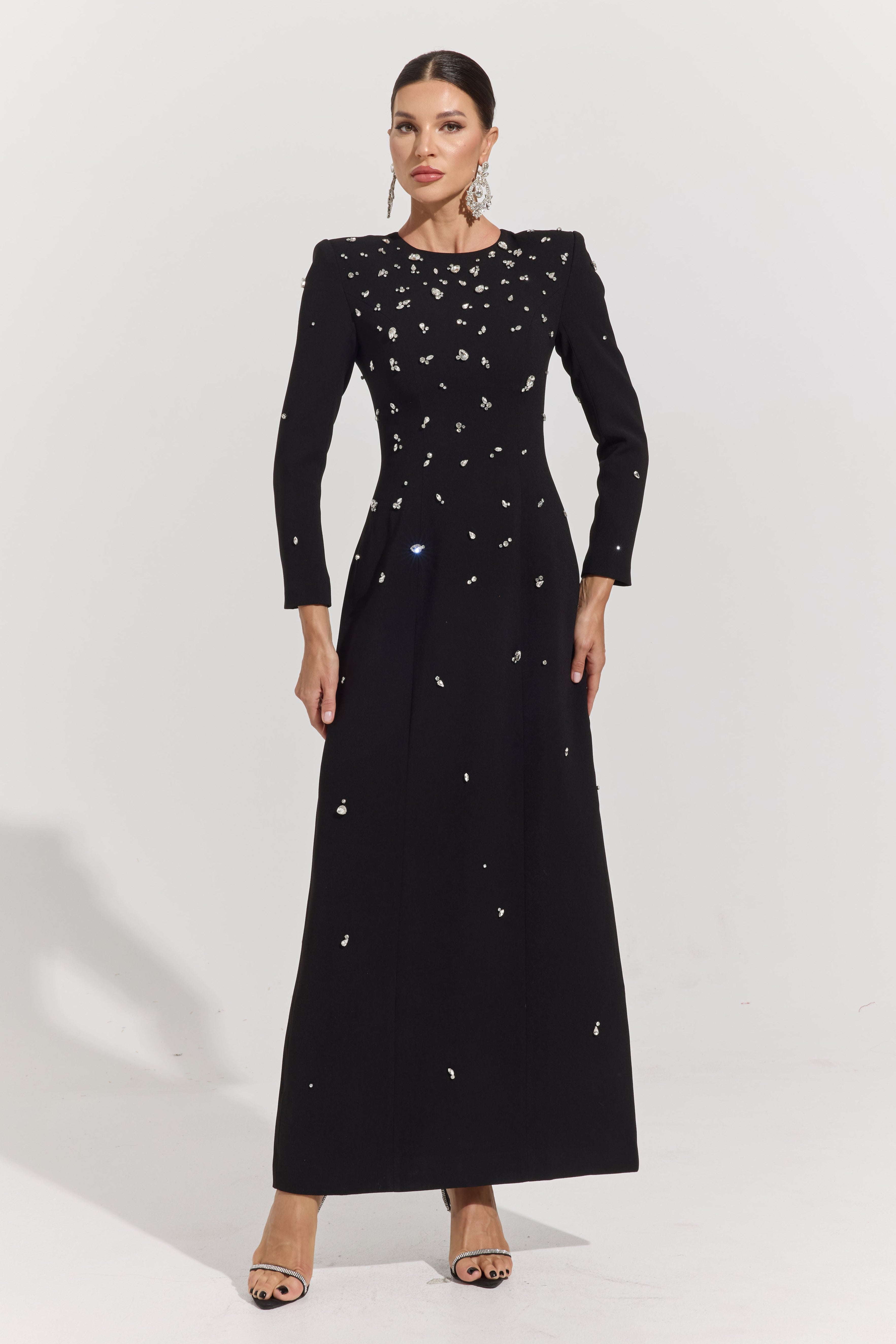Flavia Noir Crystal Maxi Dress