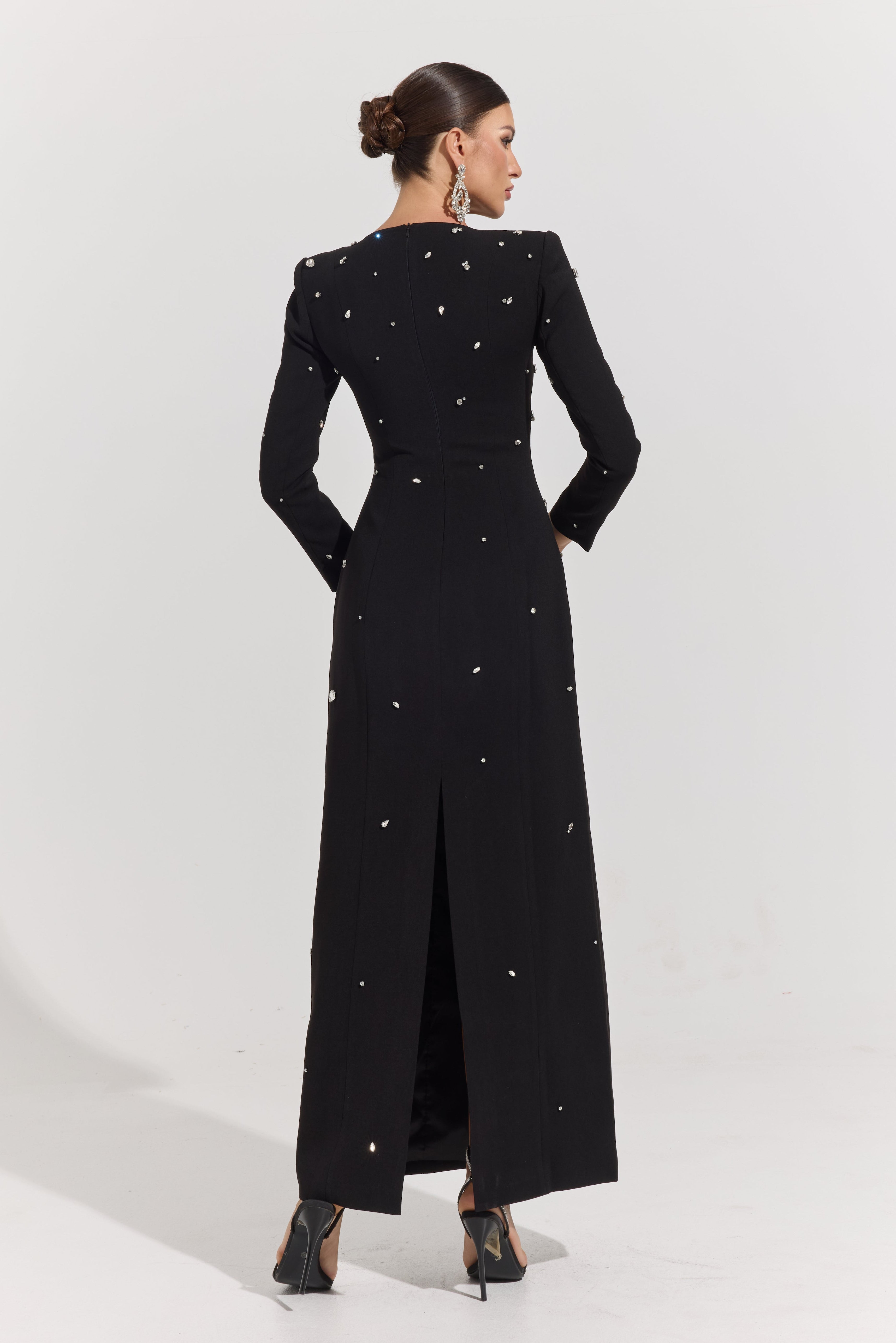 Flavia Noir Crystal Maxi Dress