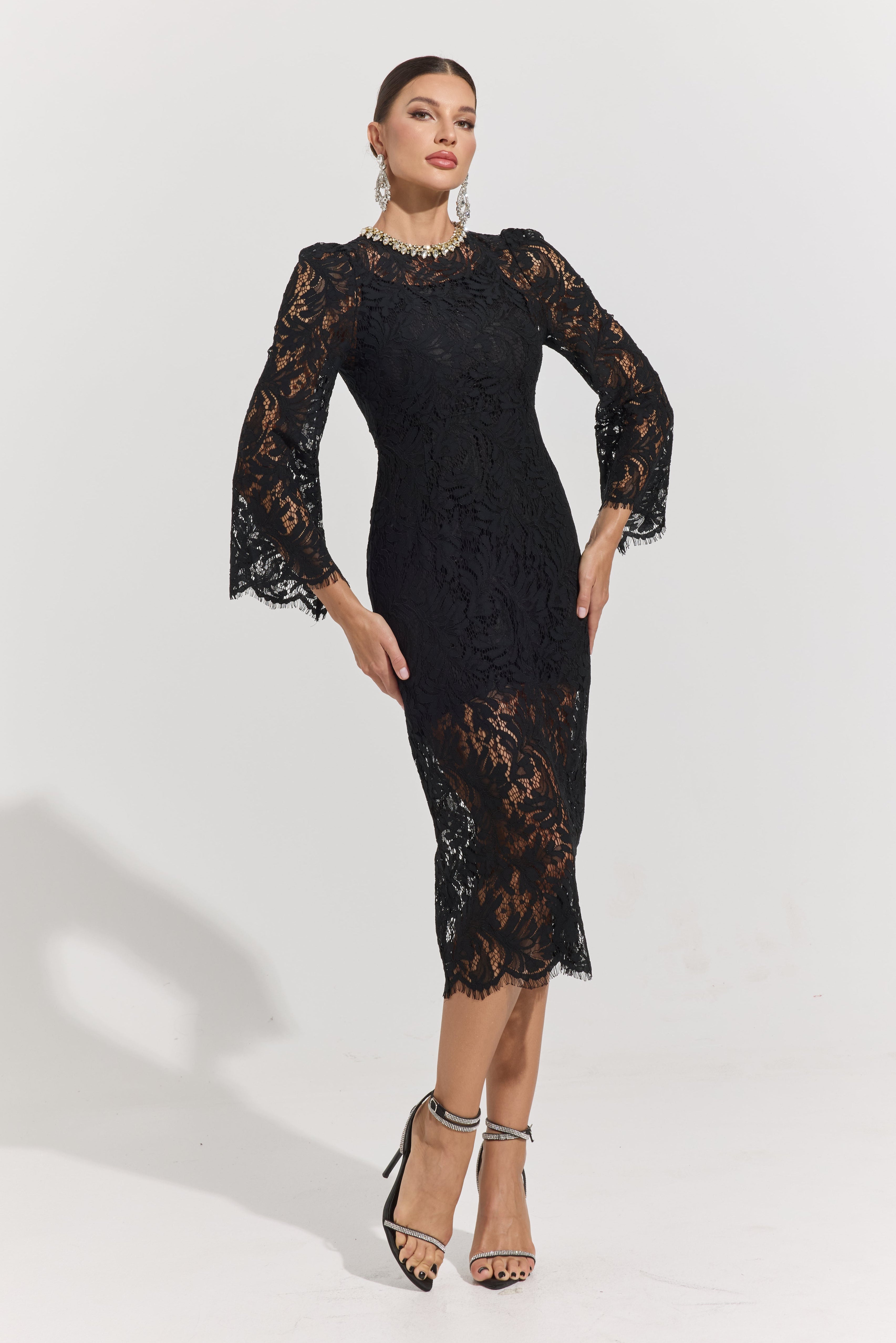 Sia Noir Romance Lace Midi Dress