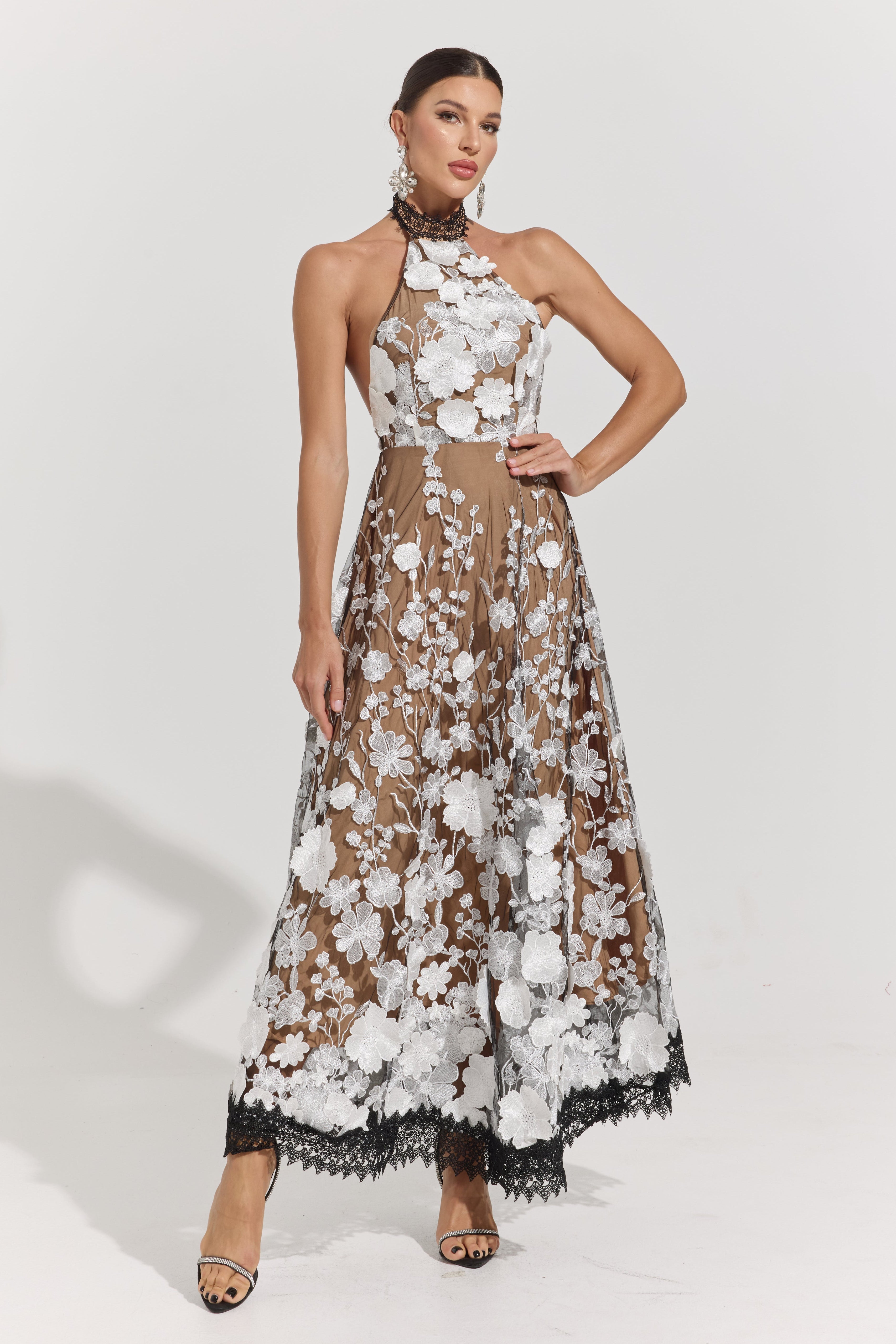 Gianna Garden Illusion Halter Maxi Dress