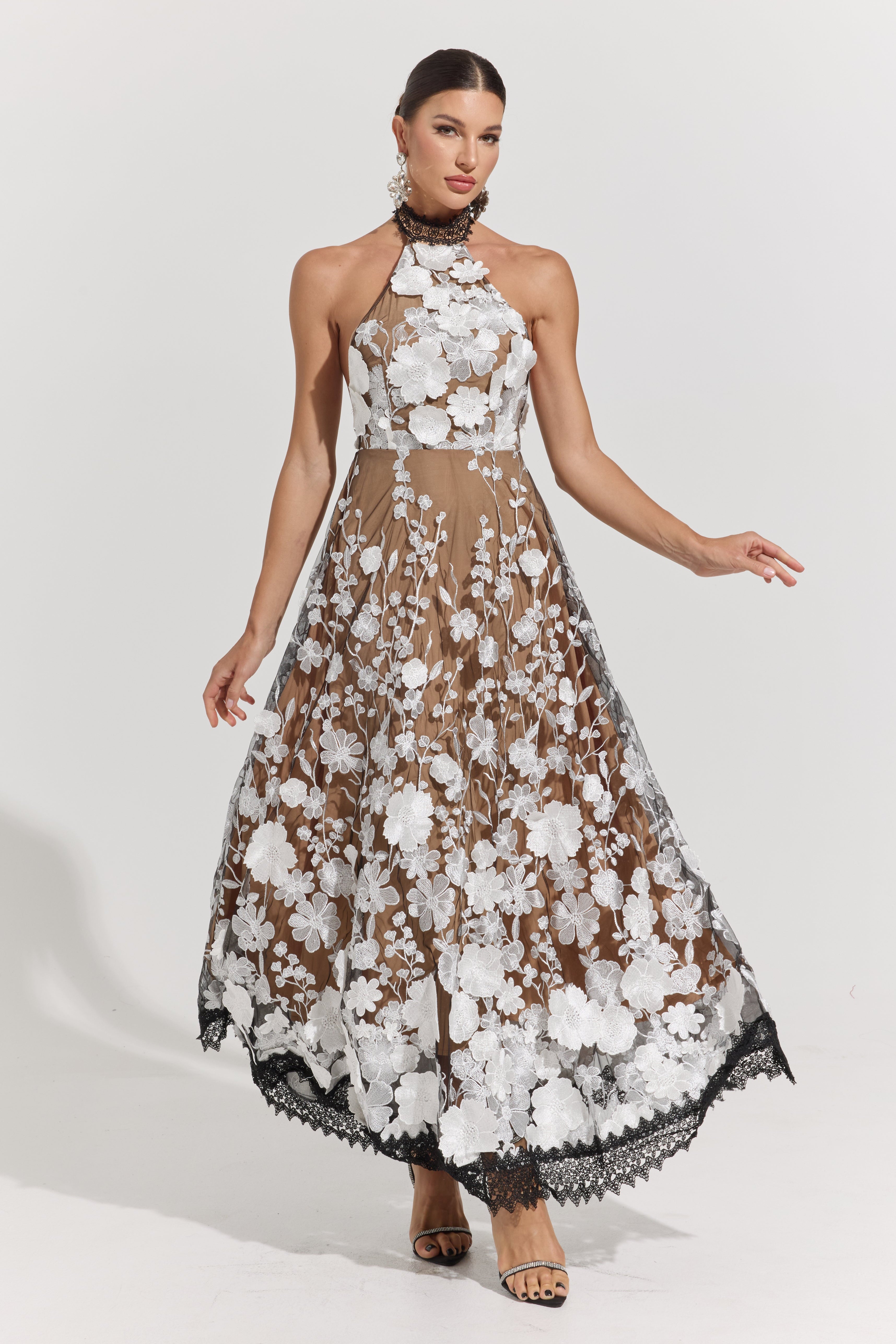 Gianna Garden Illusion Halter Maxi Dress