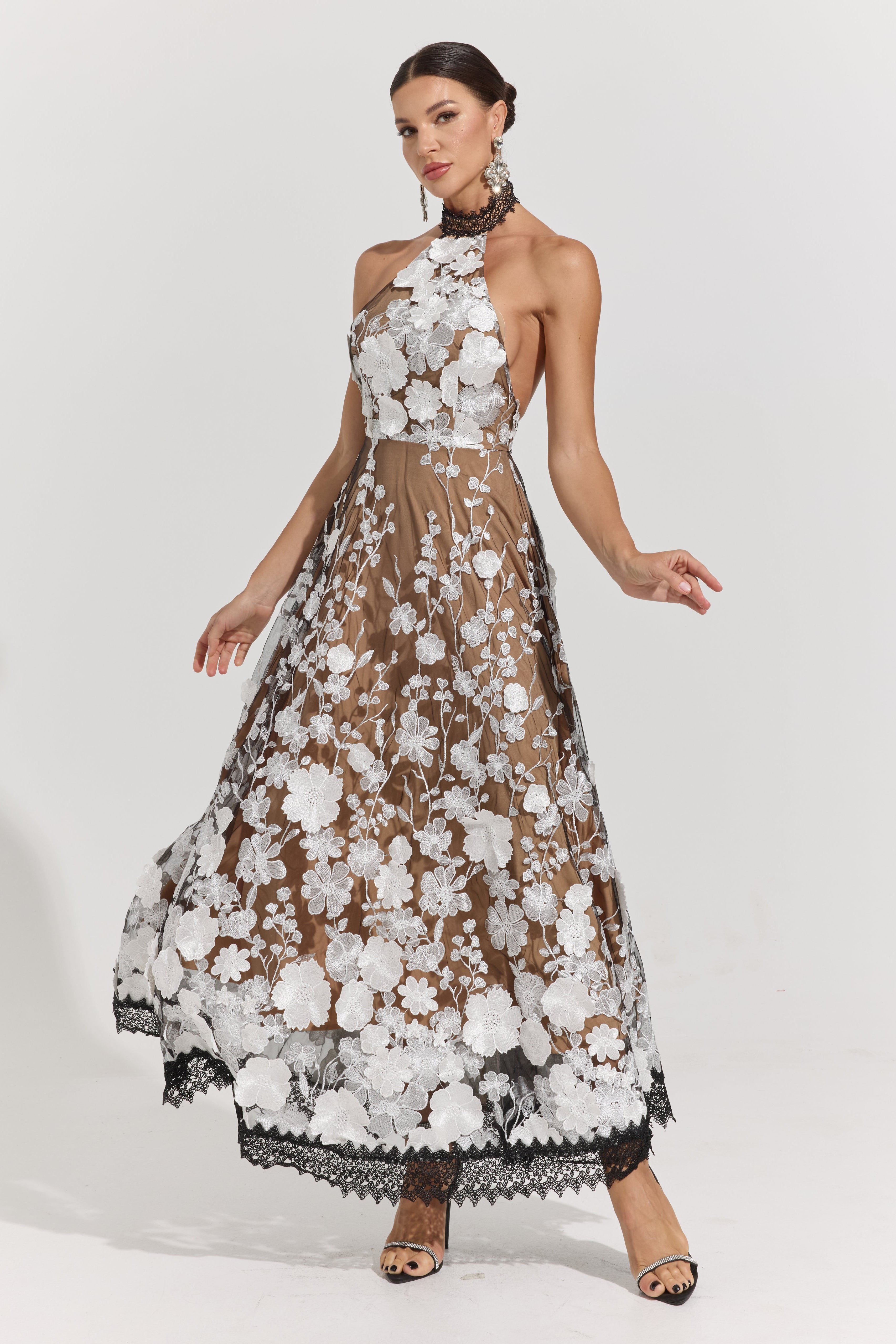 Gianna Garden Illusion Halter Maxi Dress