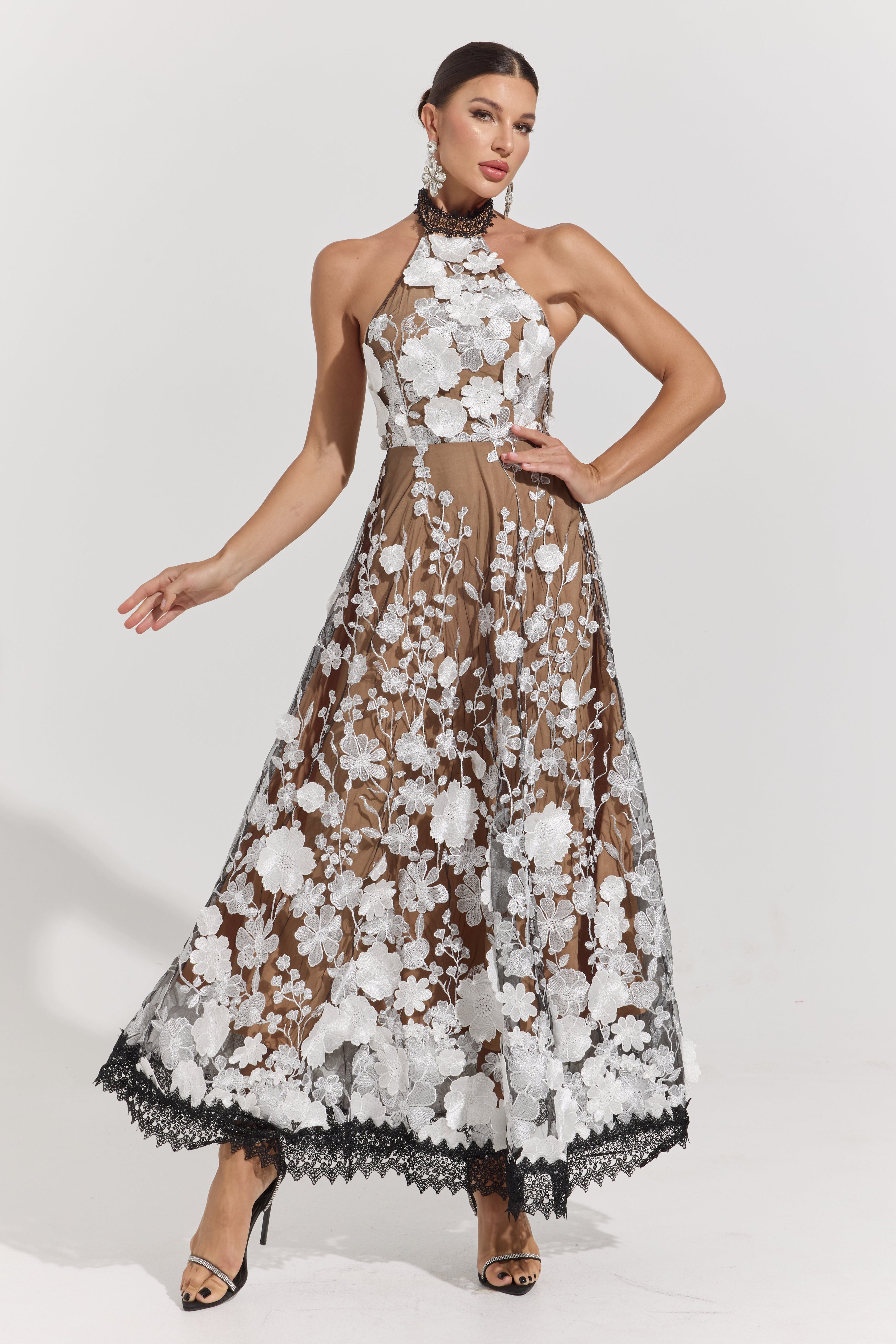 Gianna Garden Illusion Halter Maxi Dress