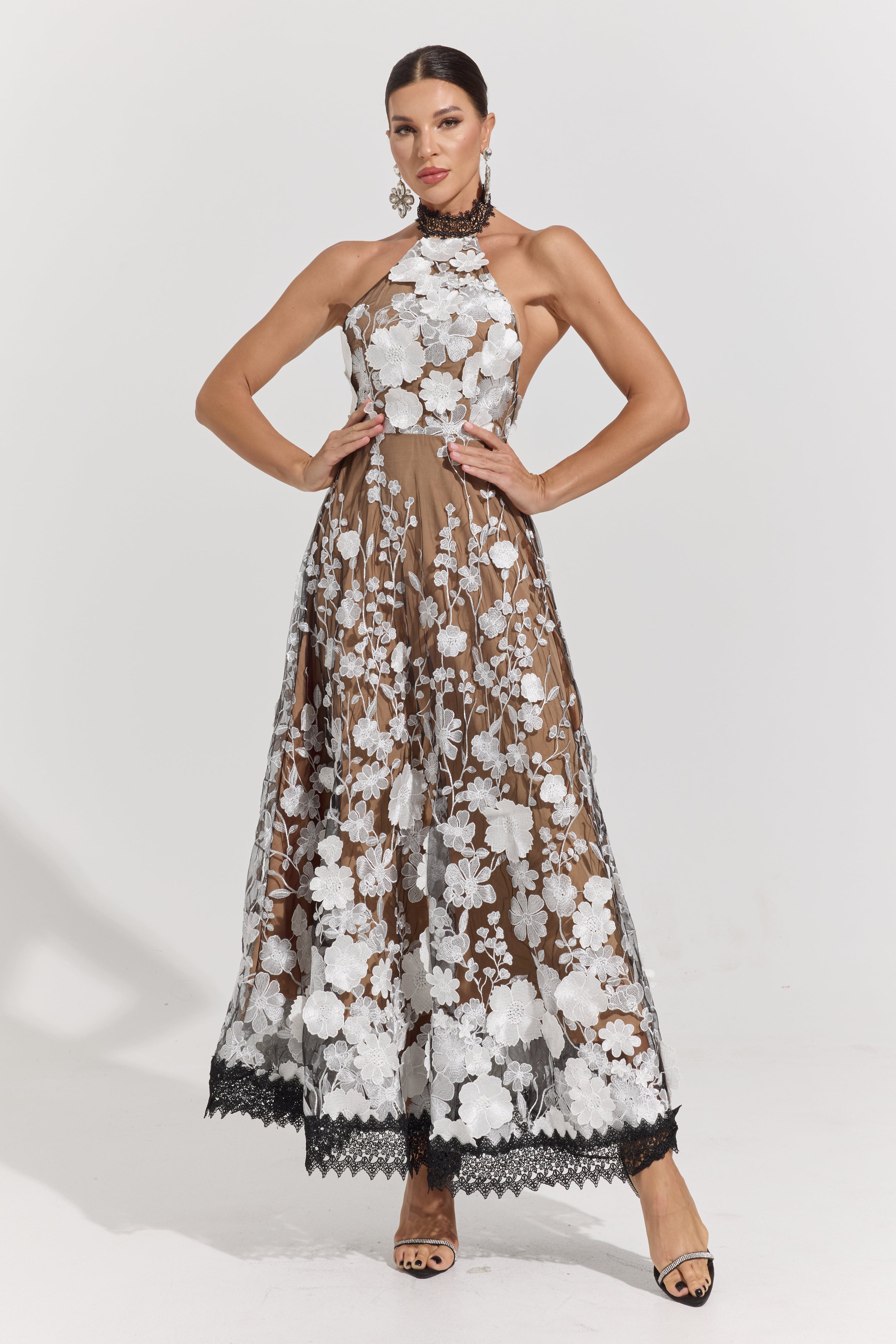 Gianna Garden Illusion Halter Maxi Dress
