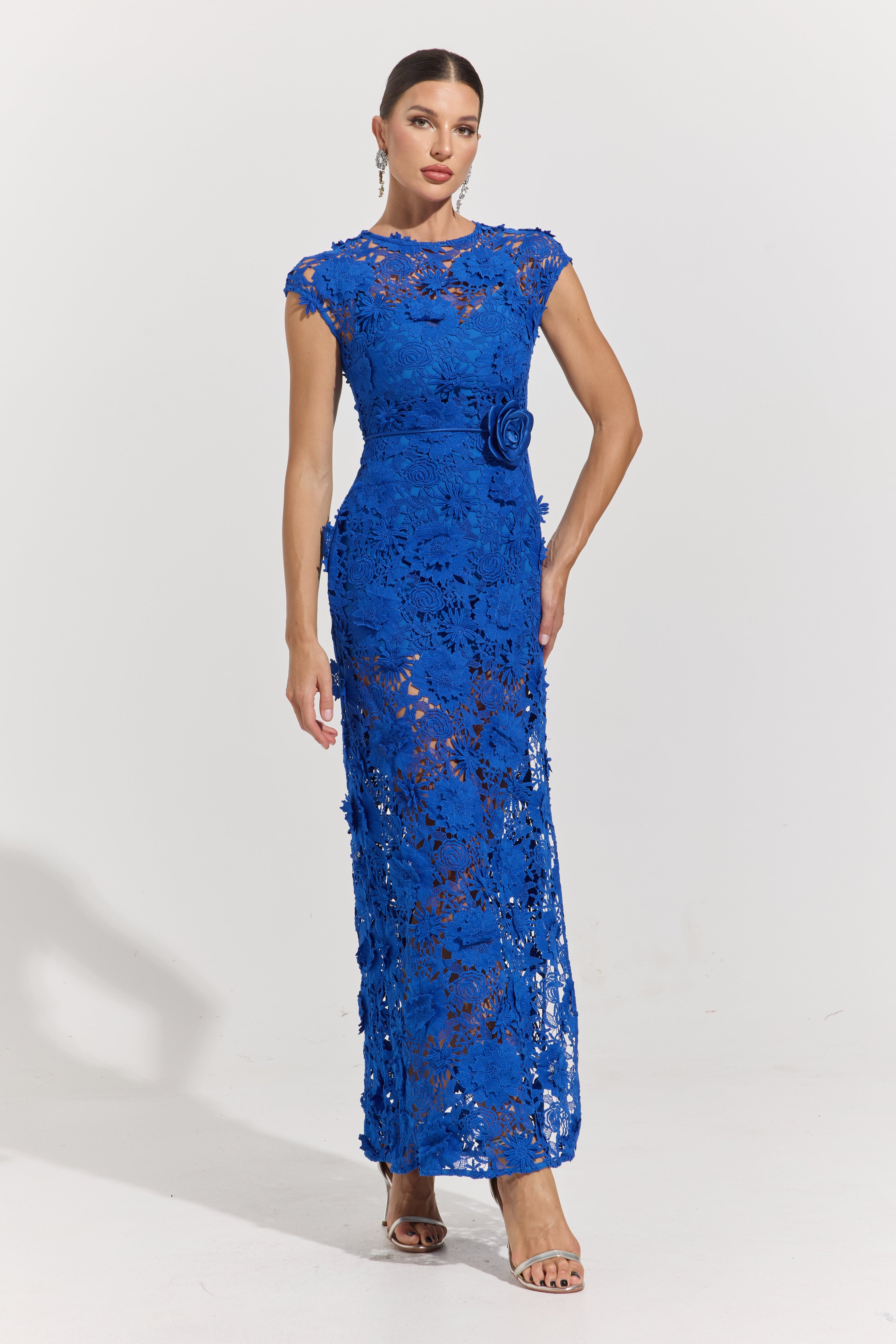 Isolde Blue Garden Lace Maxi Dress