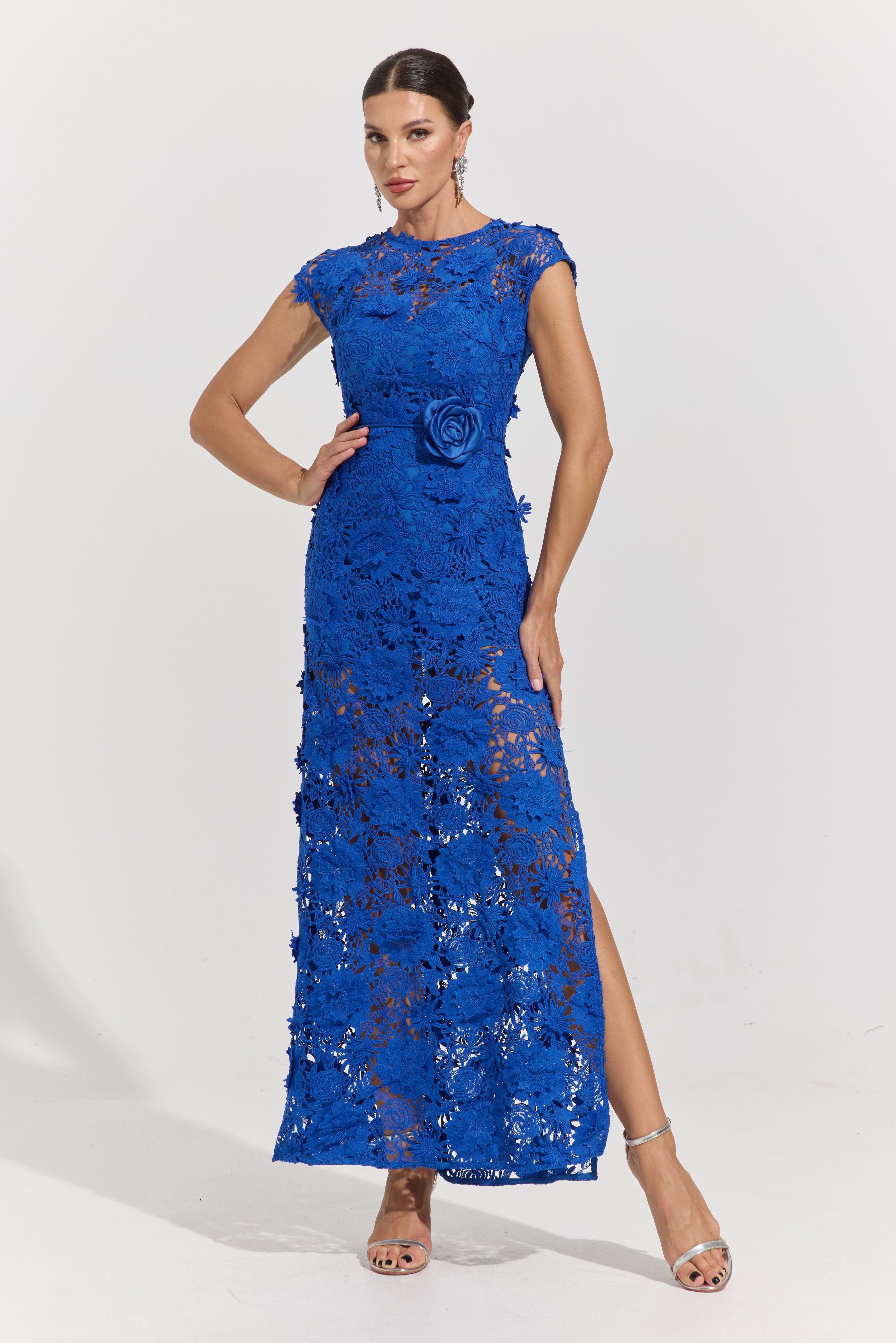 Isolde Blue Garden Lace Maxi Dress