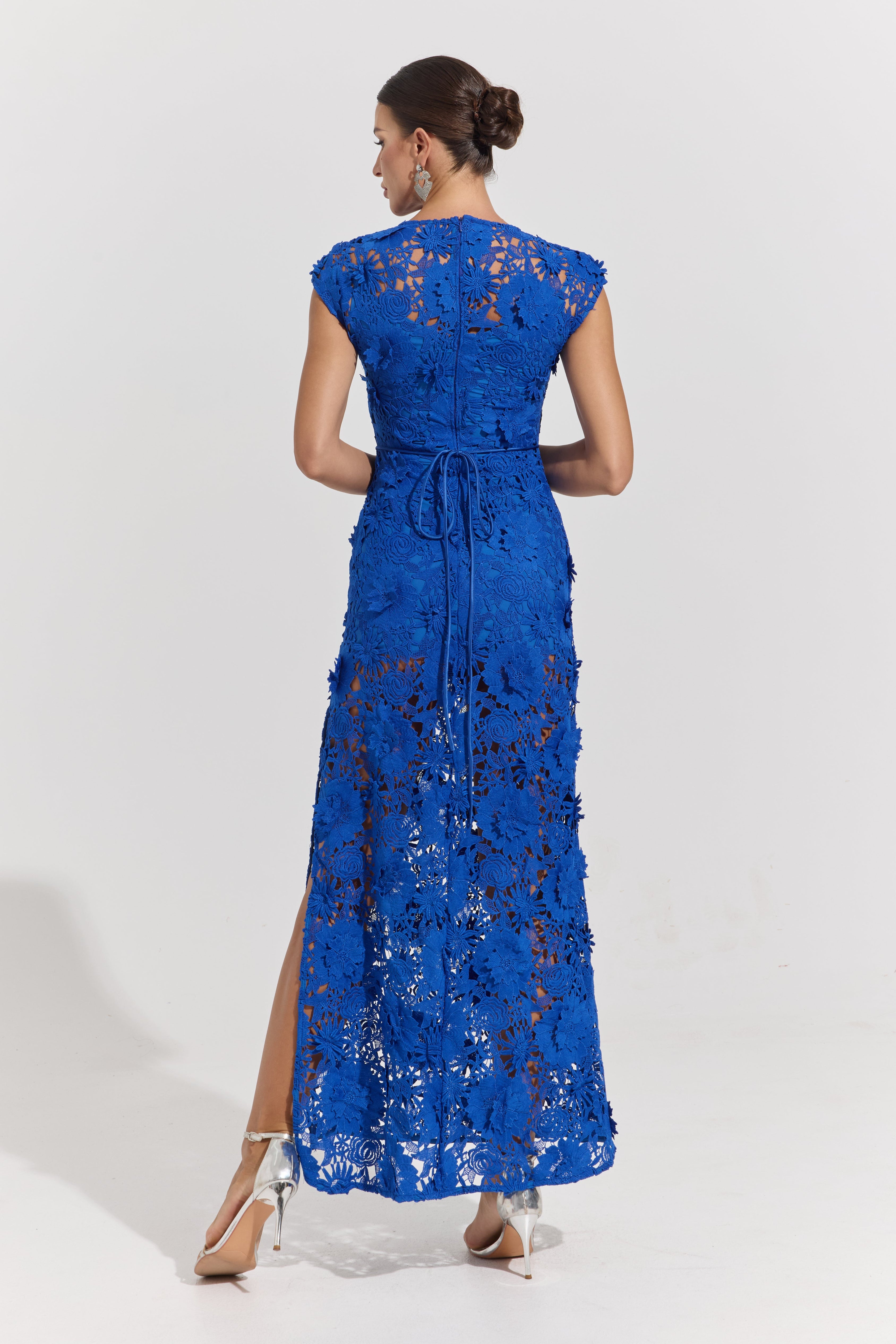 Isolde Blue Garden Lace Maxi Dress