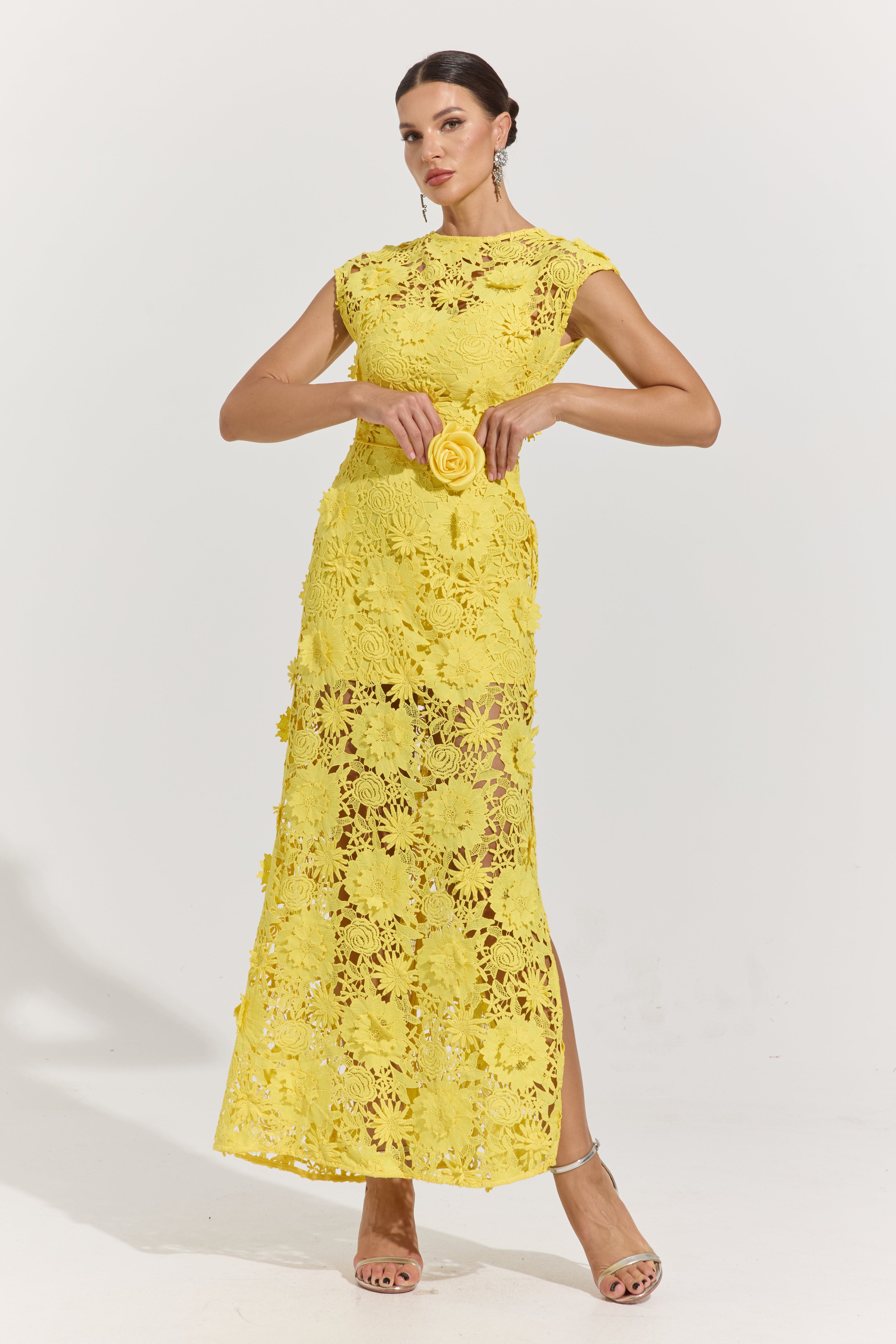 Isolde Yellow Garden Lace Maxi Dress
