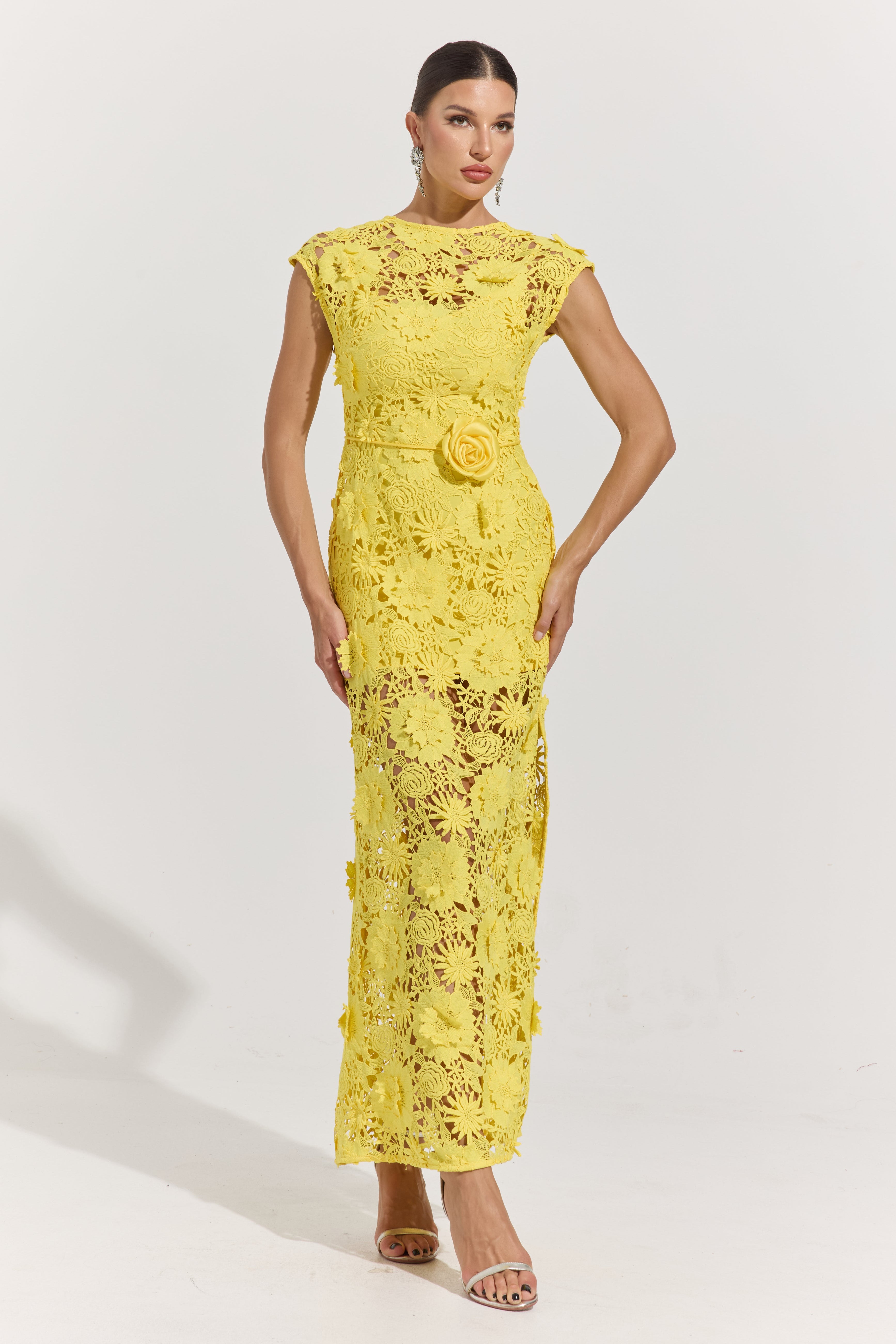Isolde Yellow Garden Lace Maxi Dress