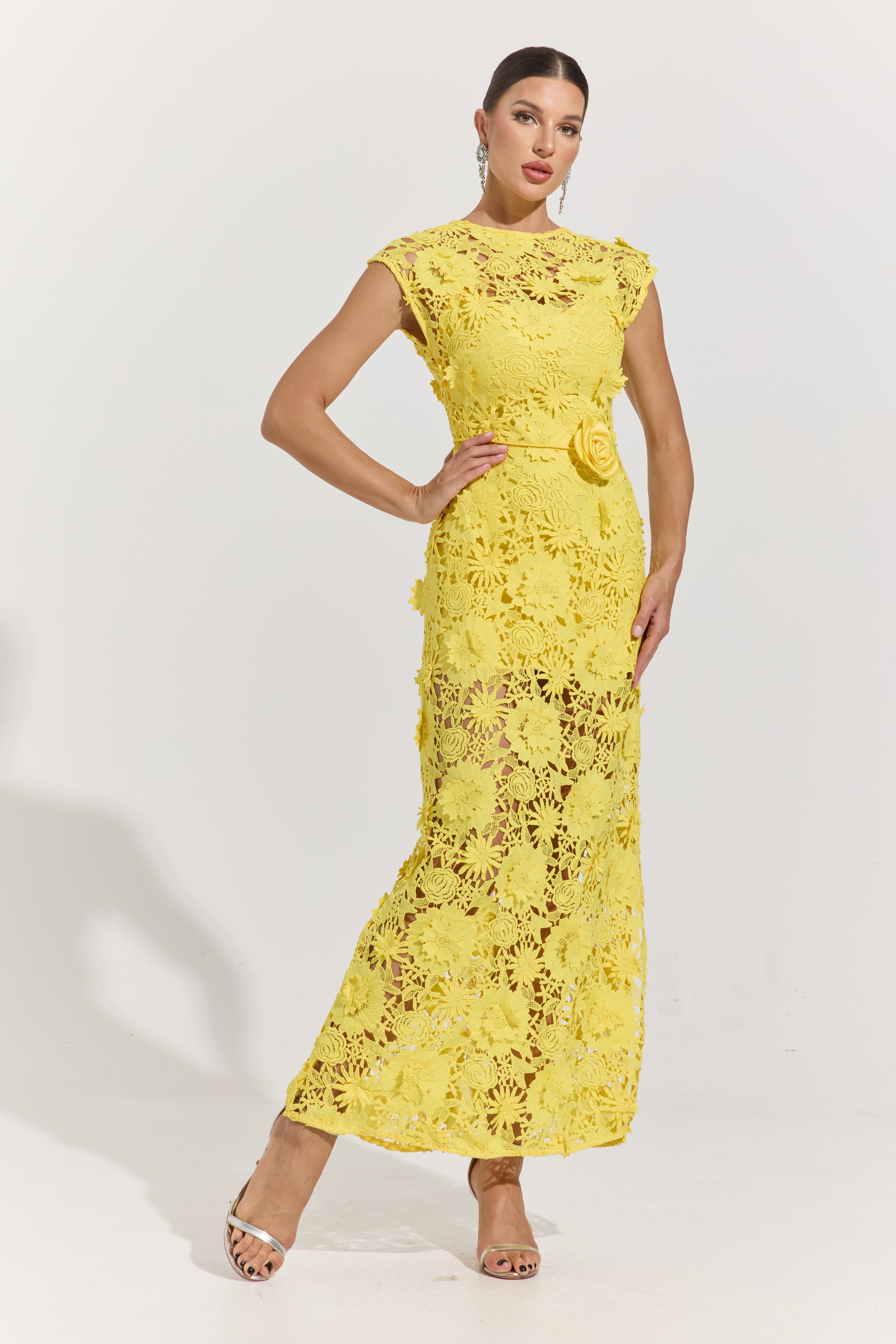 Isolde Yellow Garden Lace Maxi Dress
