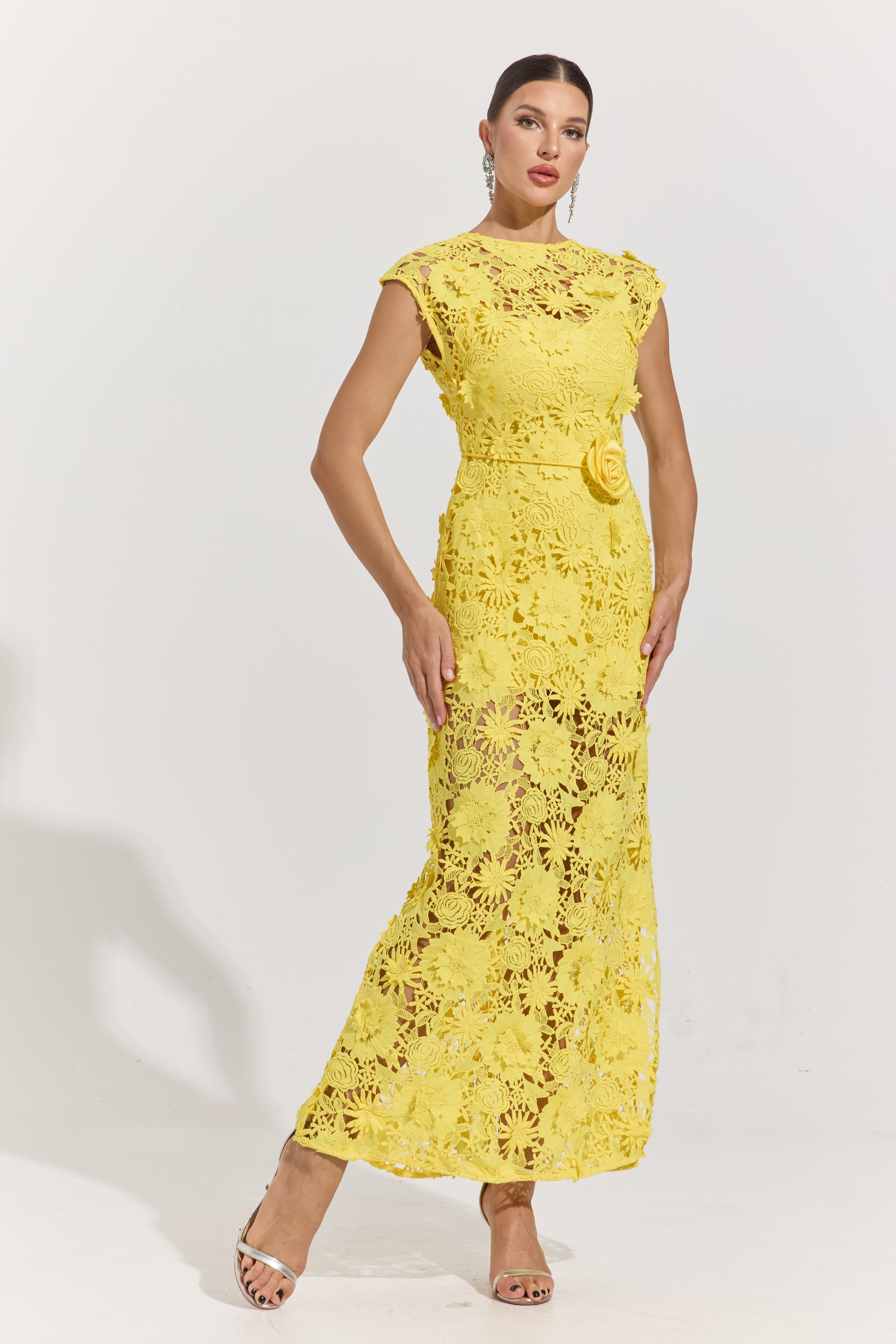 Isolde Yellow Garden Lace Maxi Dress