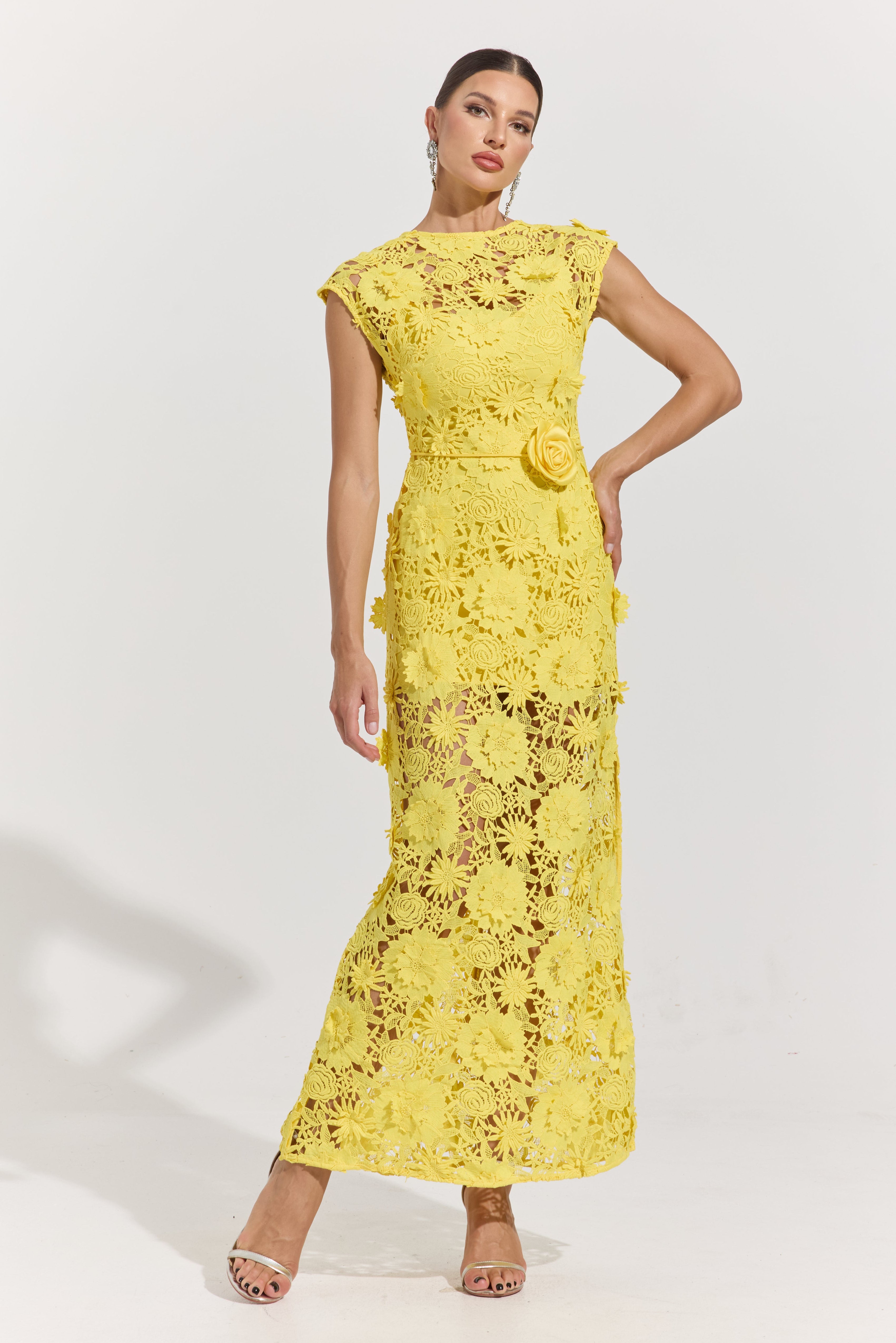 Isolde Yellow Garden Lace Maxi Dress