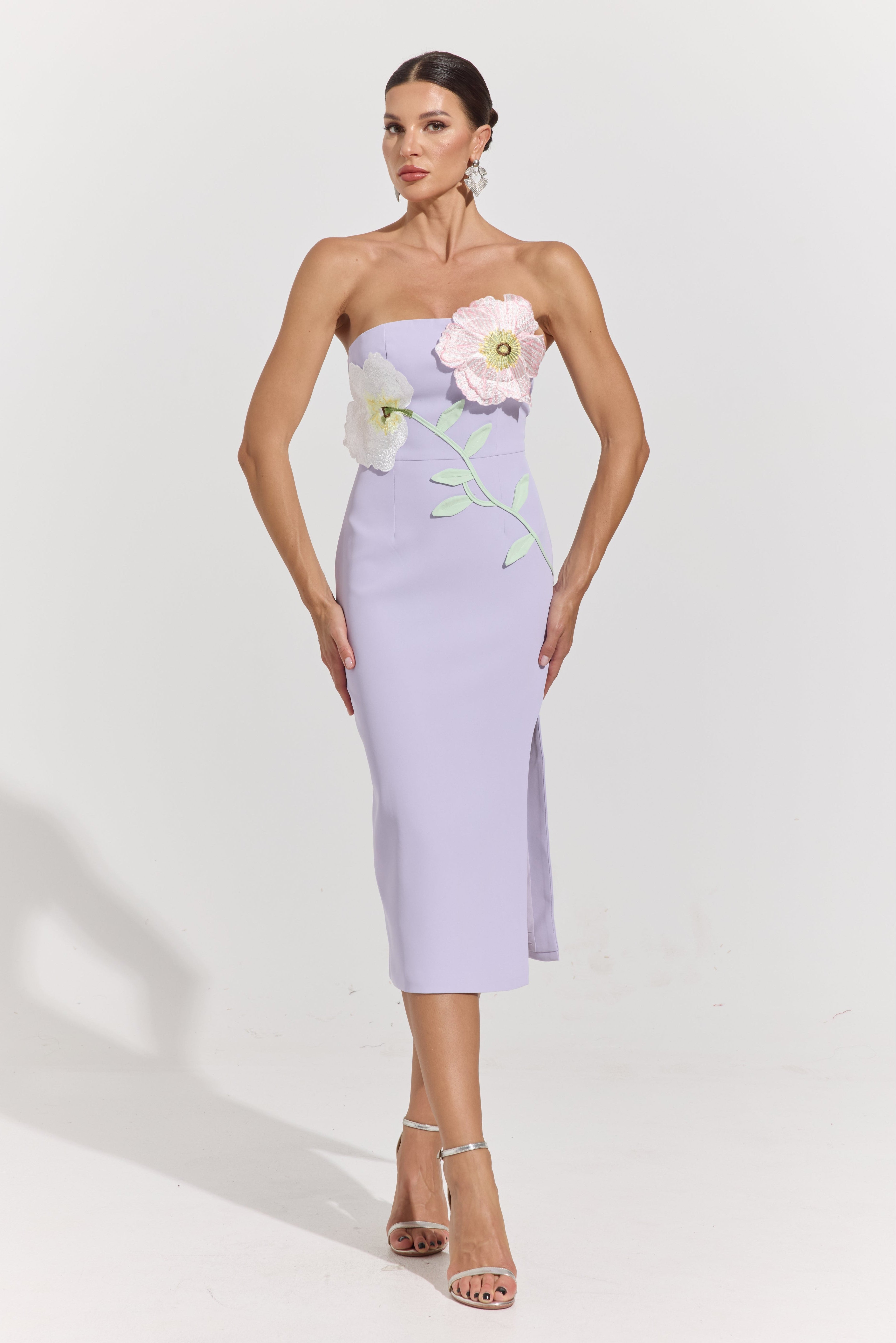 Hestia Lilac Bloom Strapless Midi Dress