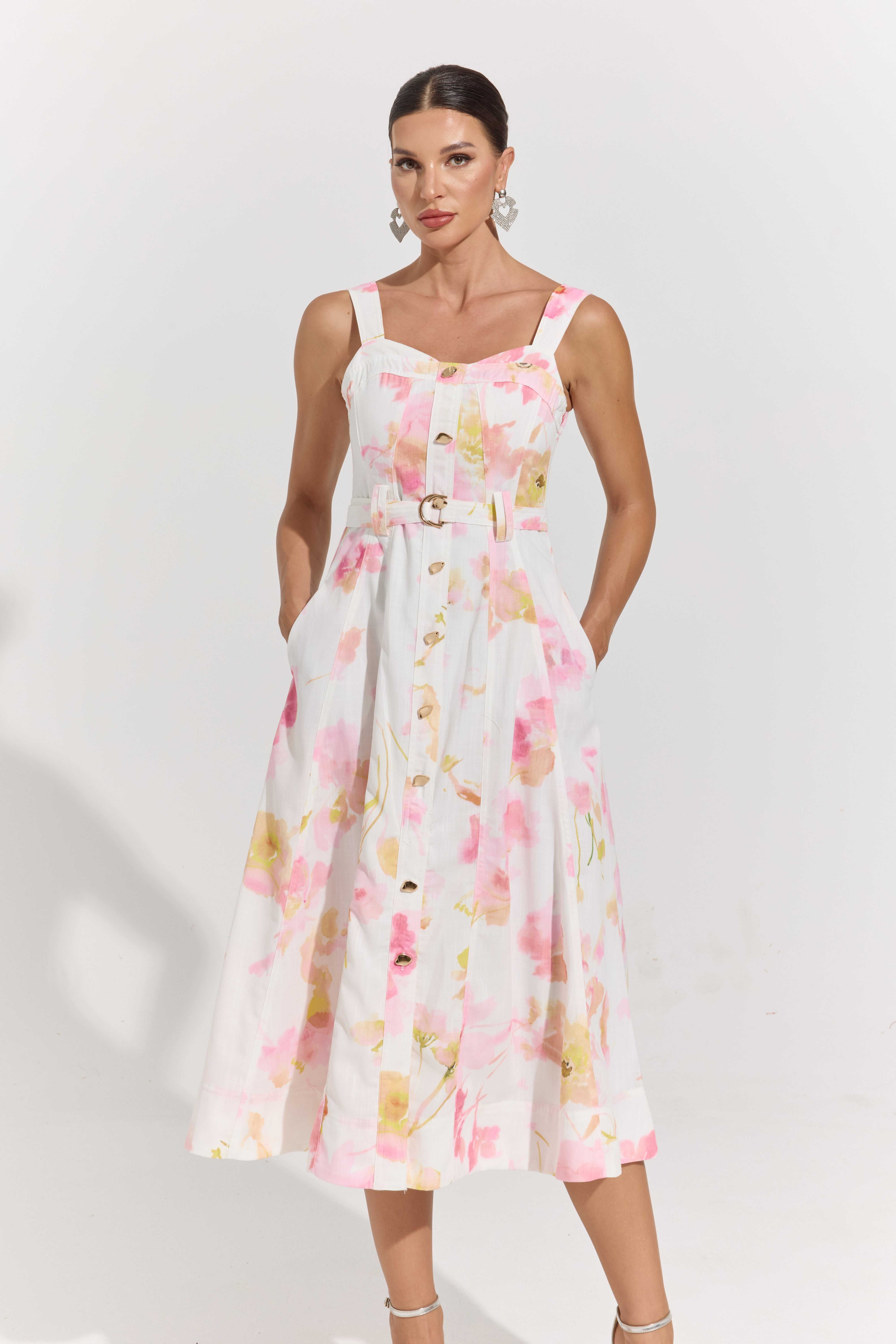 Ivy Blush Garden Belted Midi Dress