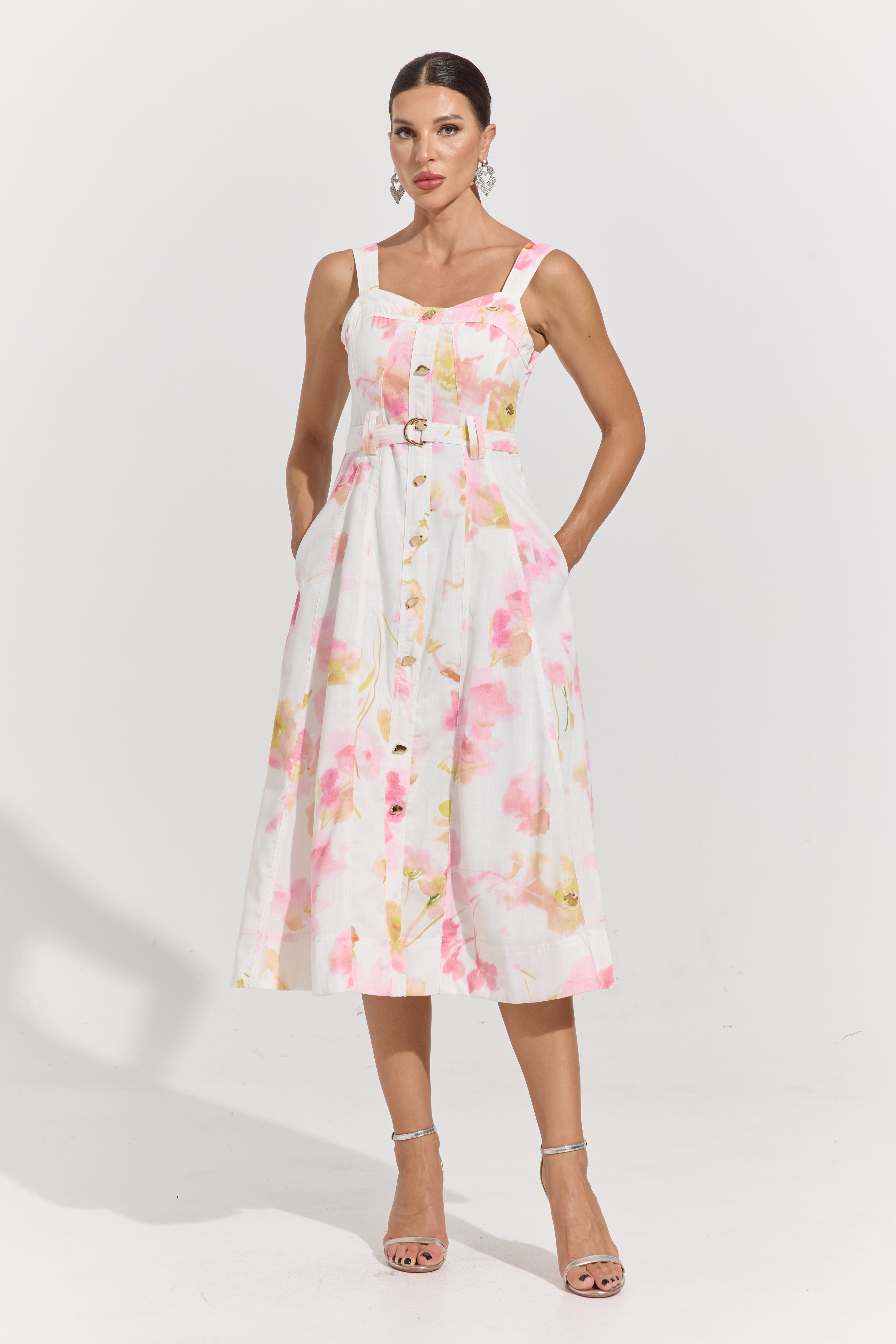 Ivy Blush Garden Belted Midi Dress