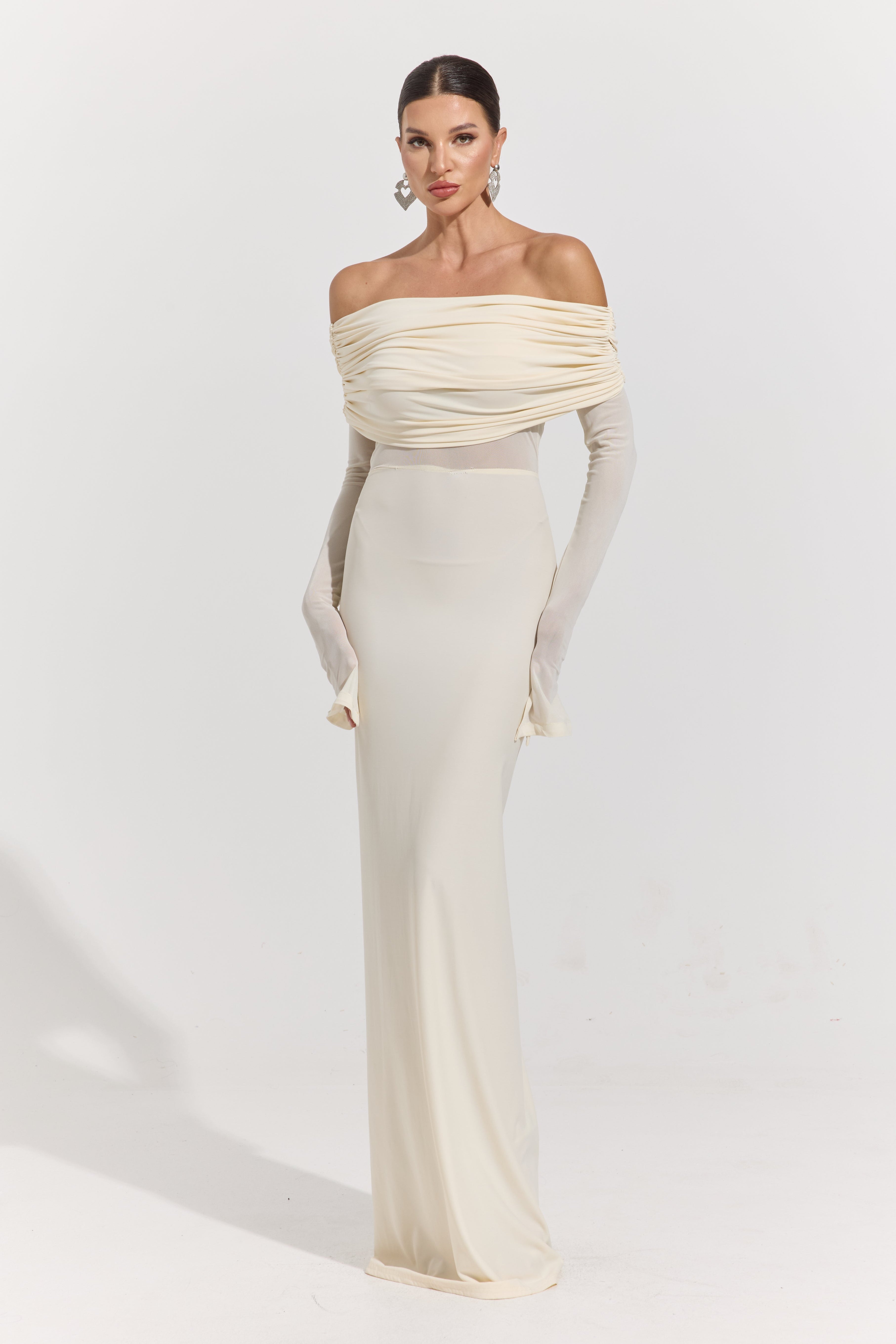 Monroe Ivory Whisper Off-Shoulder Maxi Dress