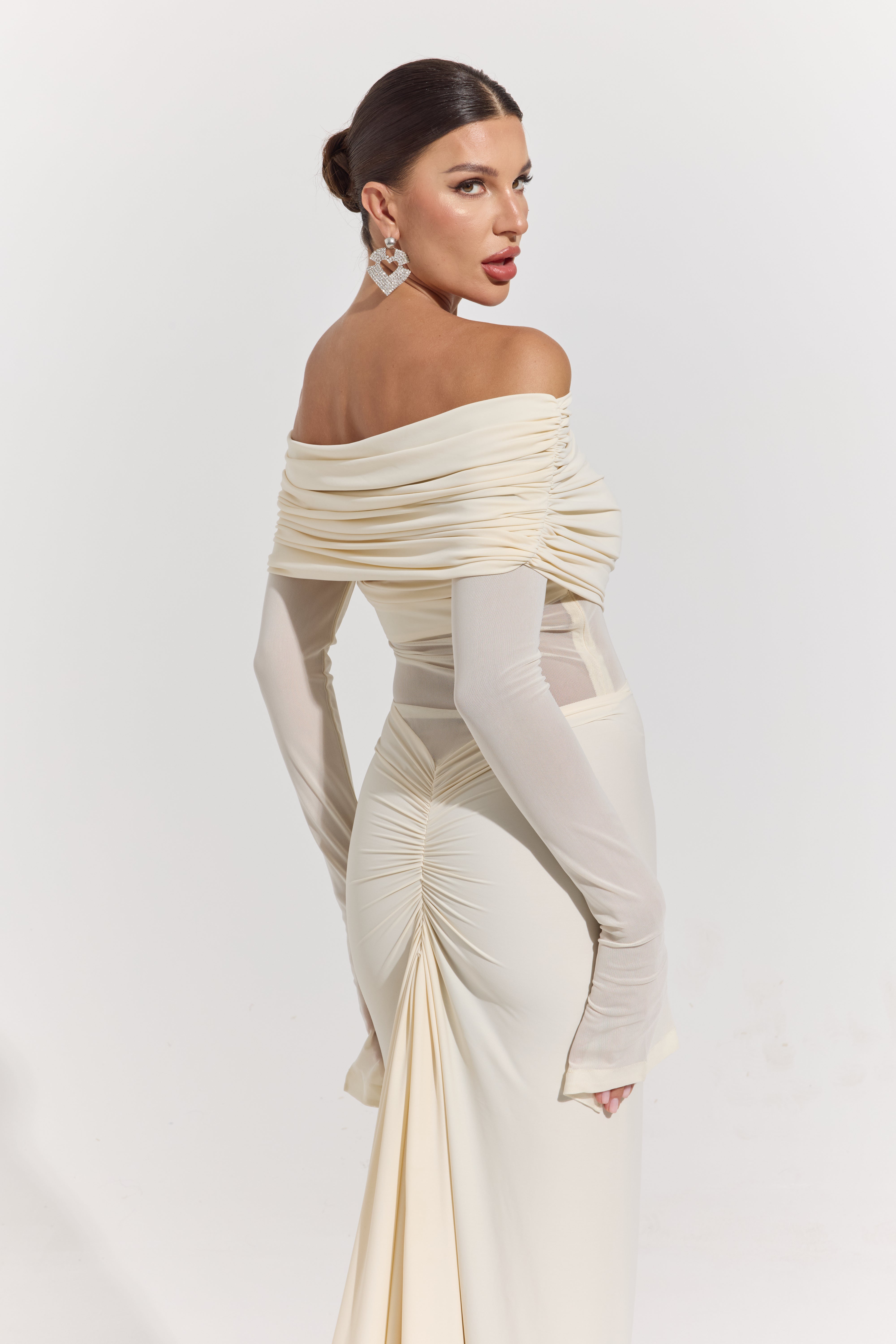 Monroe Ivory Whisper Off-Shoulder Maxi Dress