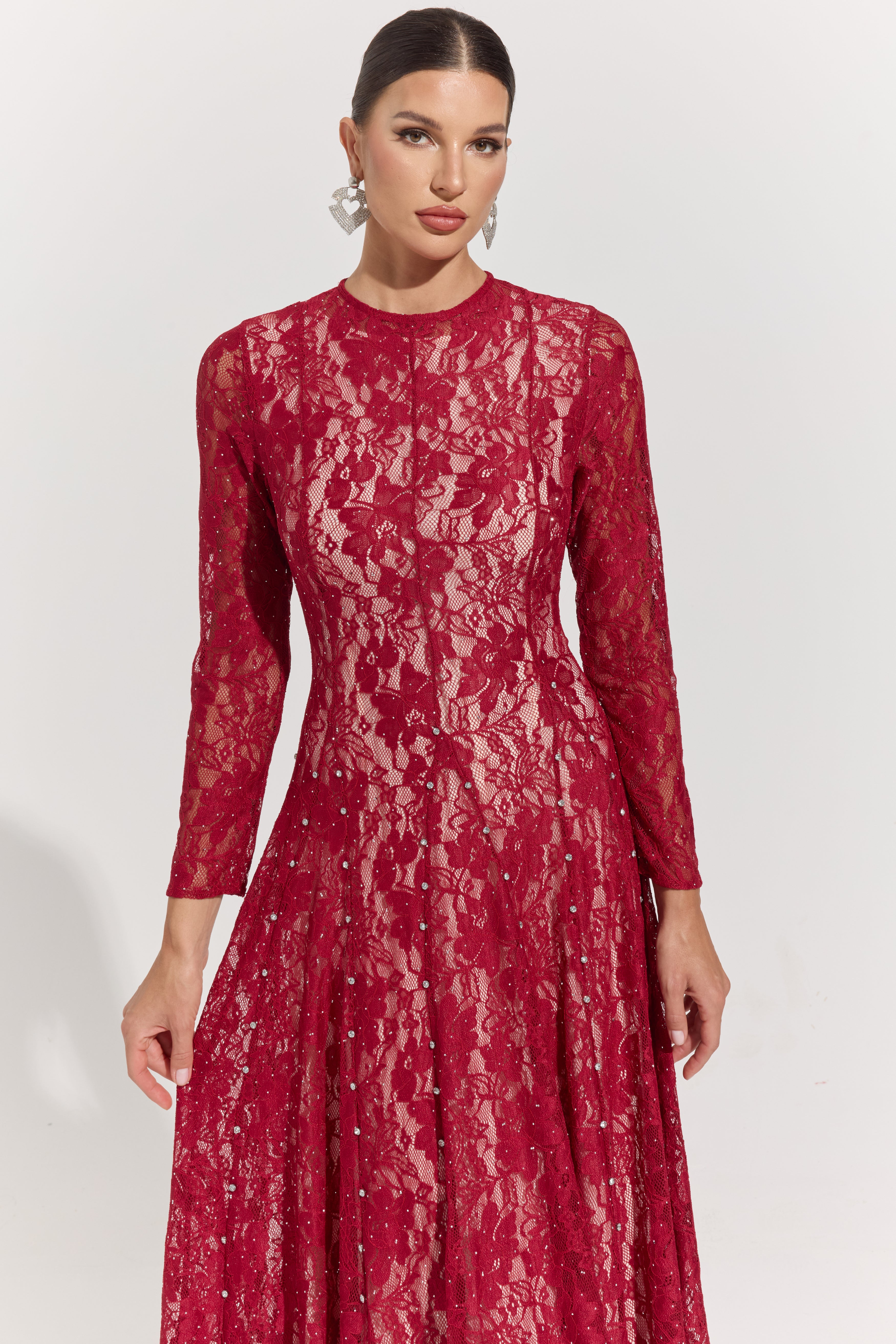 Megan Crimson Lace Maxi Dress