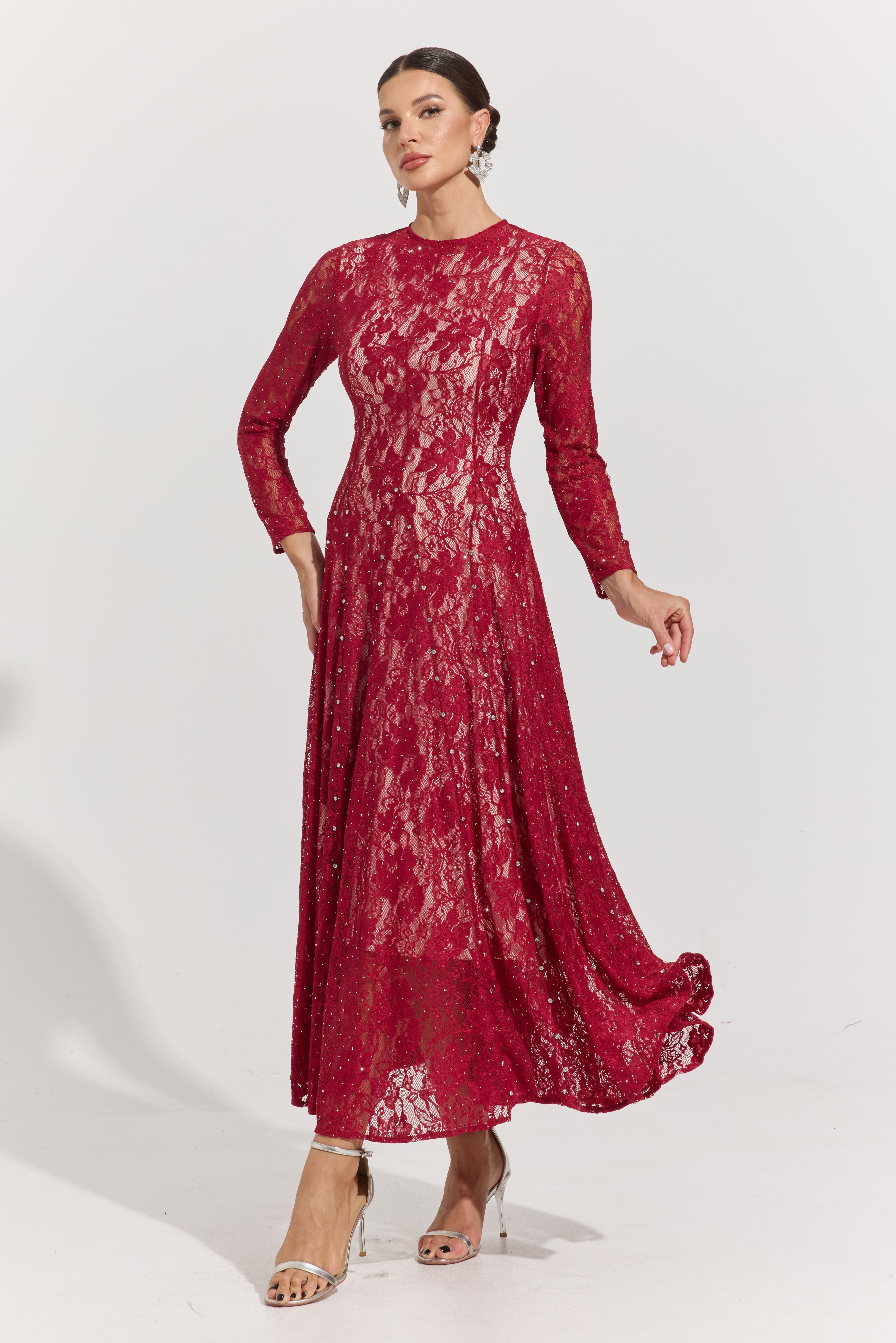 Megan Crimson Lace Maxi Dress