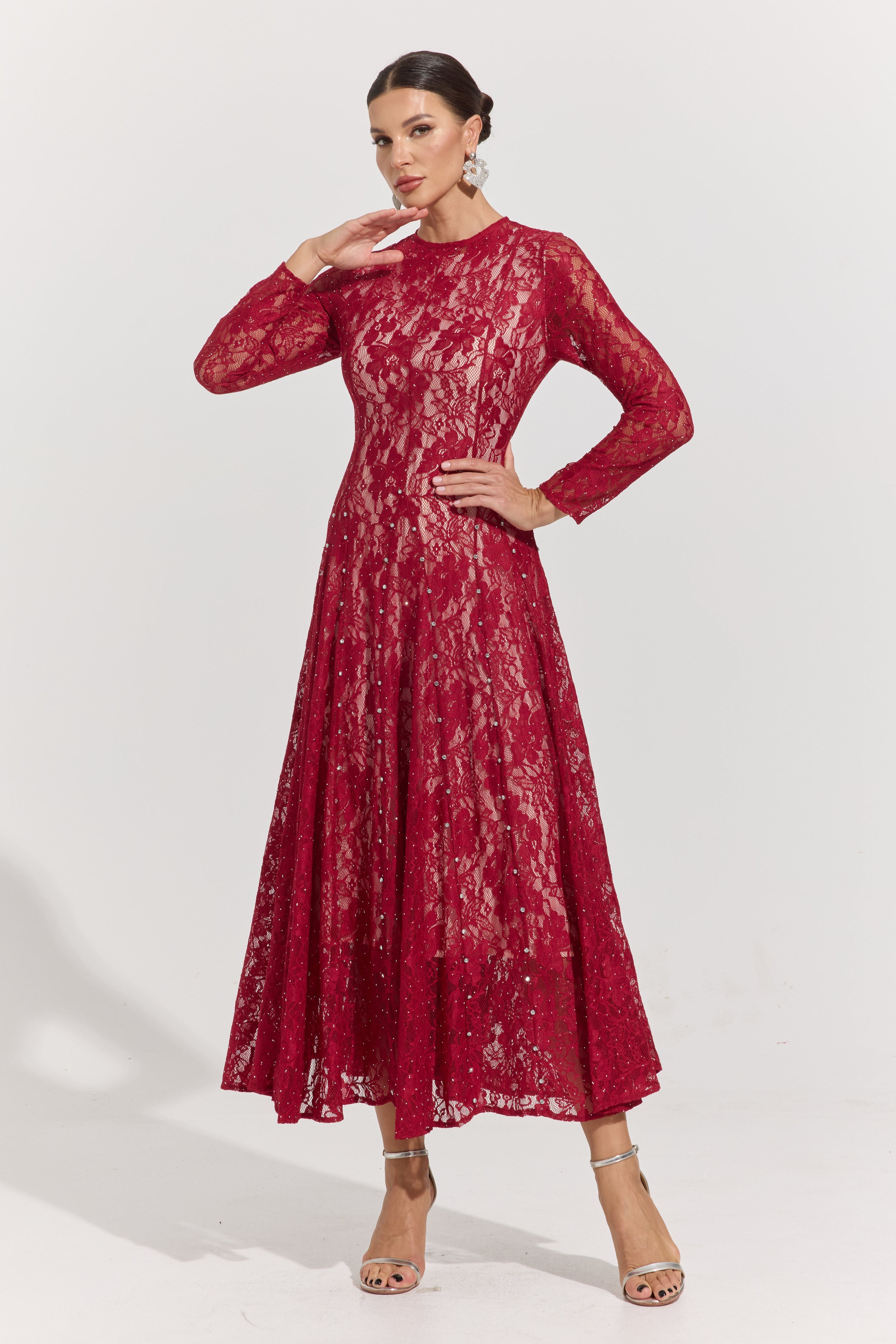 Megan Crimson Lace Maxi Dress