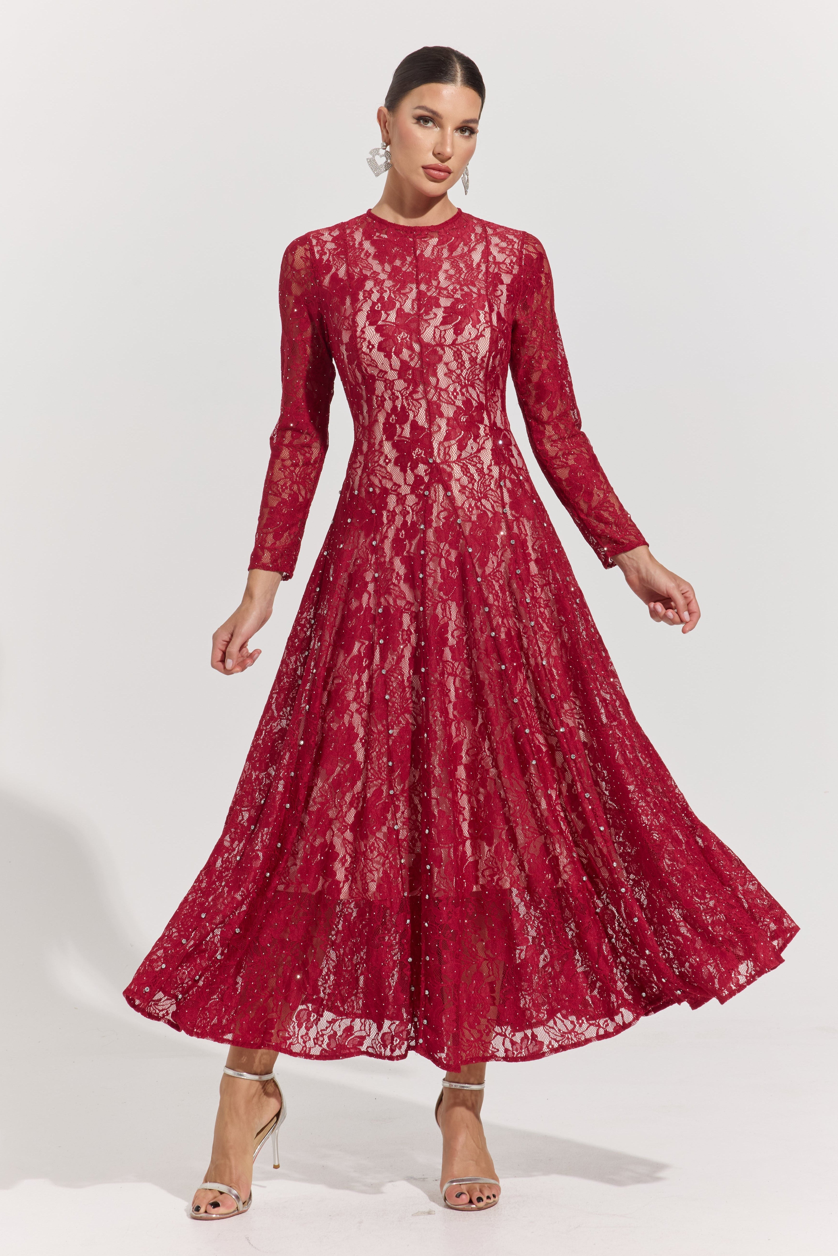 Megan Crimson Lace Maxi Dress