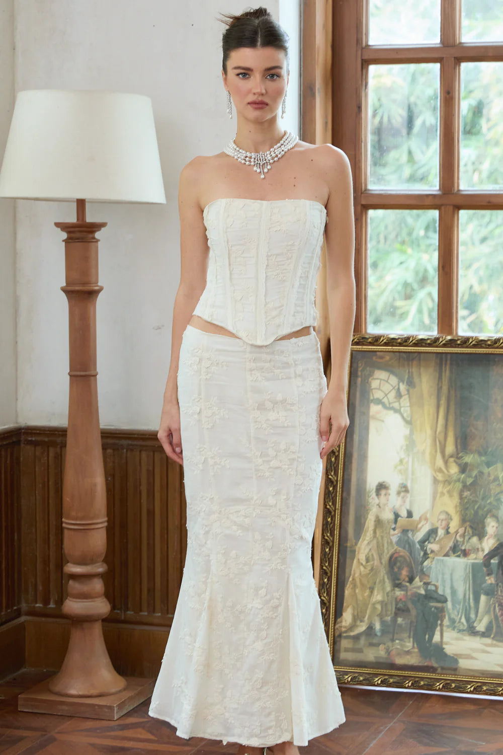 Eugenie White Embroidered Top & Skirt matching set