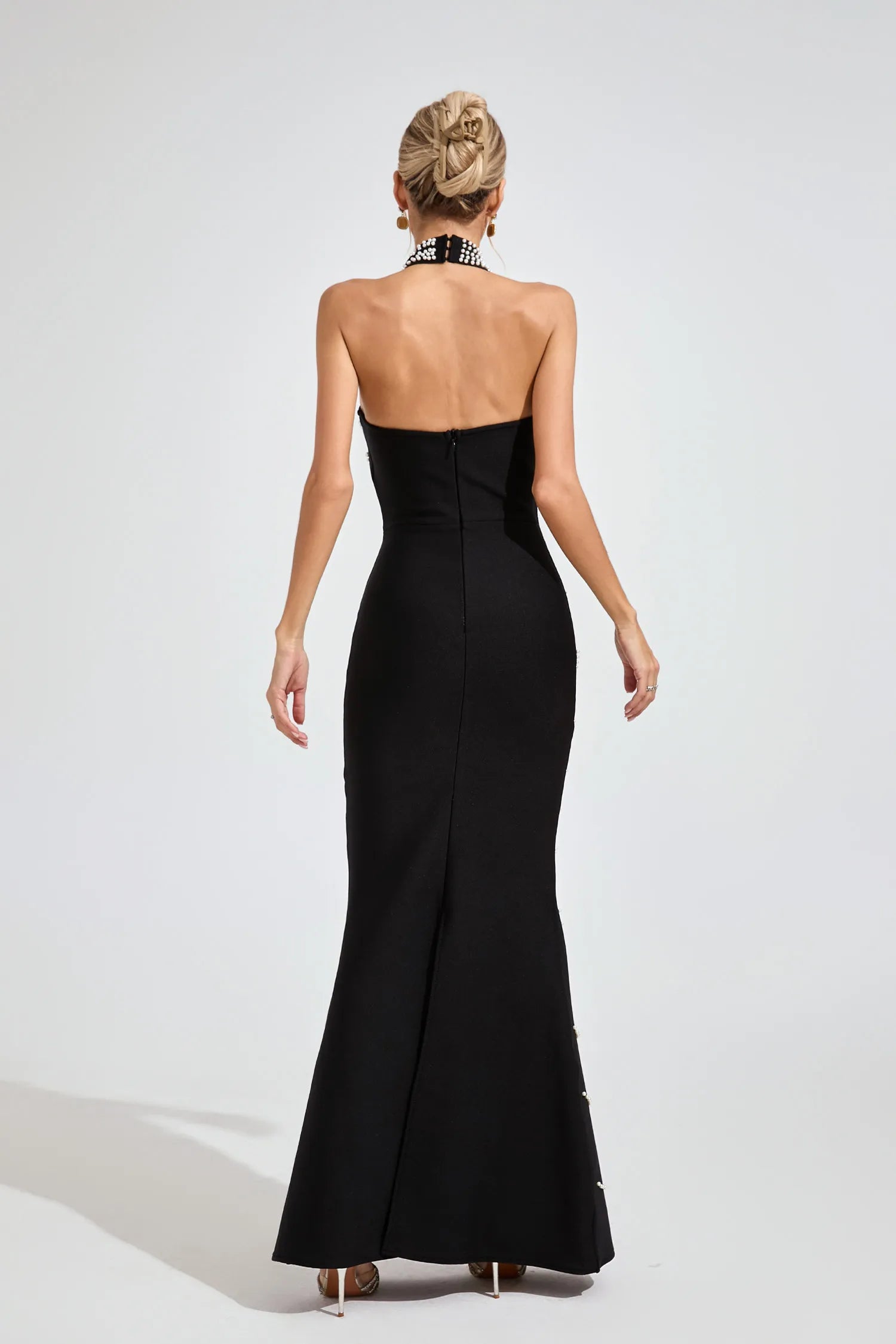 Imogen Black Pearl Halter Bandage Maxi Dress