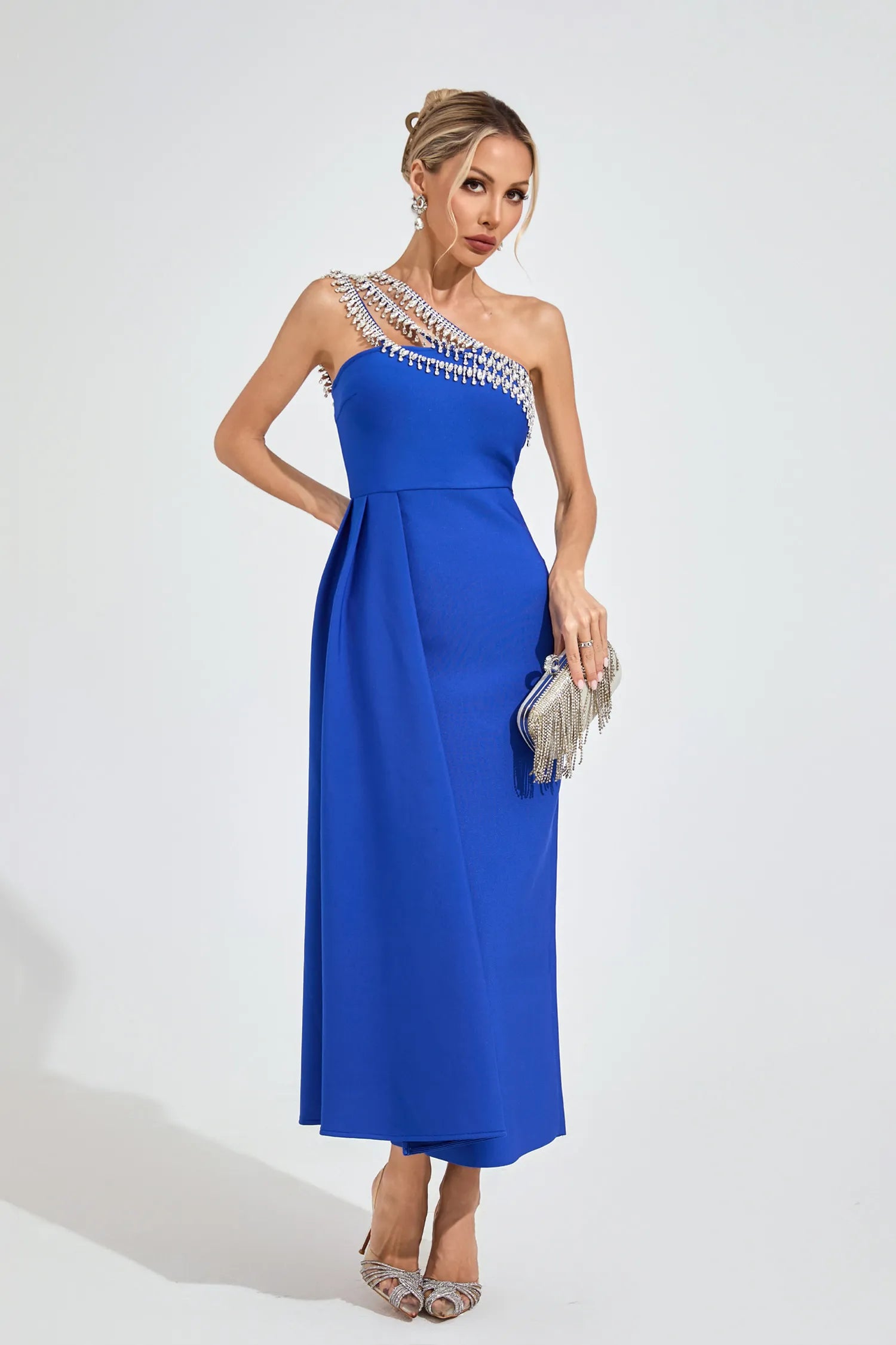 Faelis Blue Strapless Diamond Maxi Dress