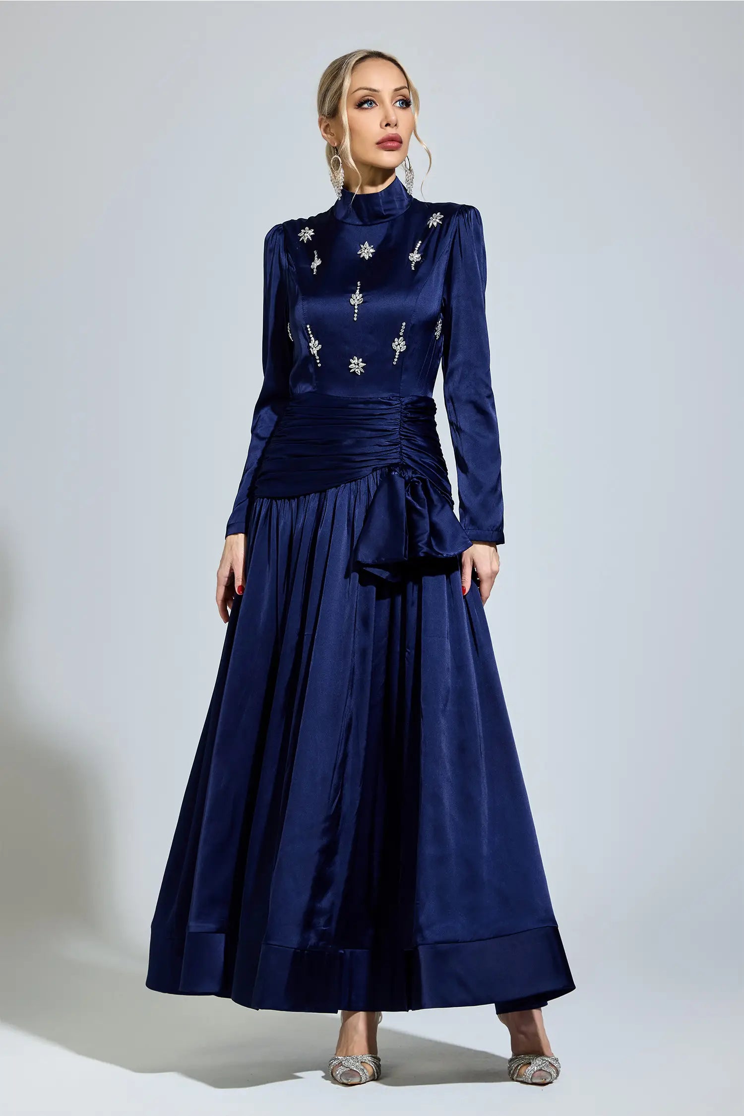 Millie Blue Diamond Long Sleeve Maxi Dress