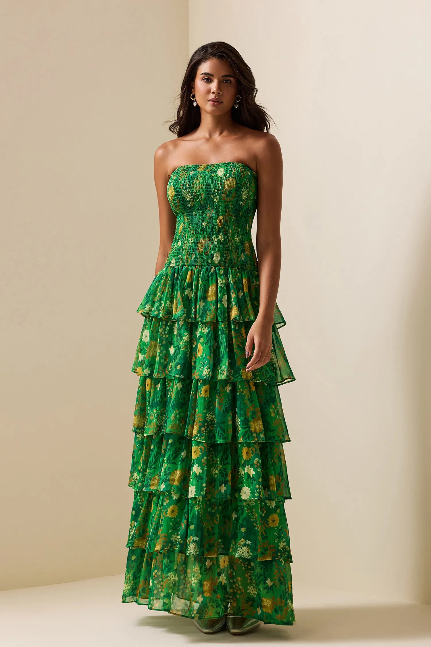 Smocking Strapless Tiered Maxi Dress Smocking Strapless Tiered Maxi Dress
