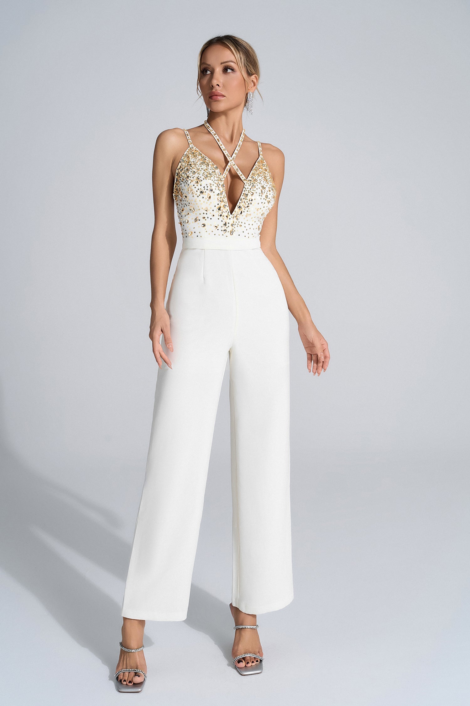 Matilda White Sequin Embellished Jumpsuit