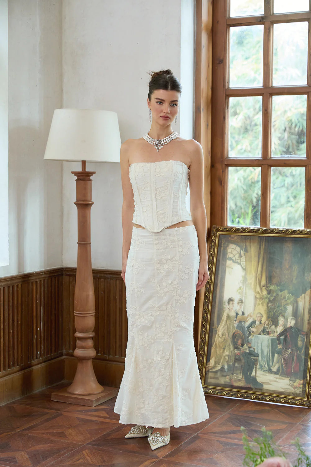 Eugenie White Embroidered Top & Skirt matching set