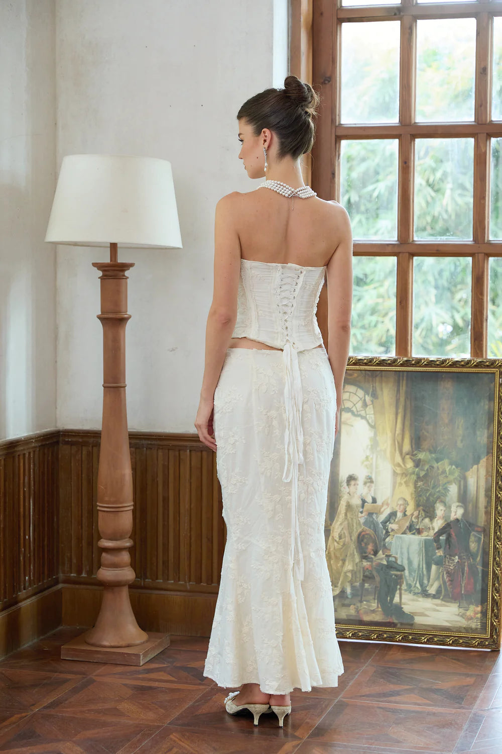 Eugenie White Embroidered Top & Skirt matching set