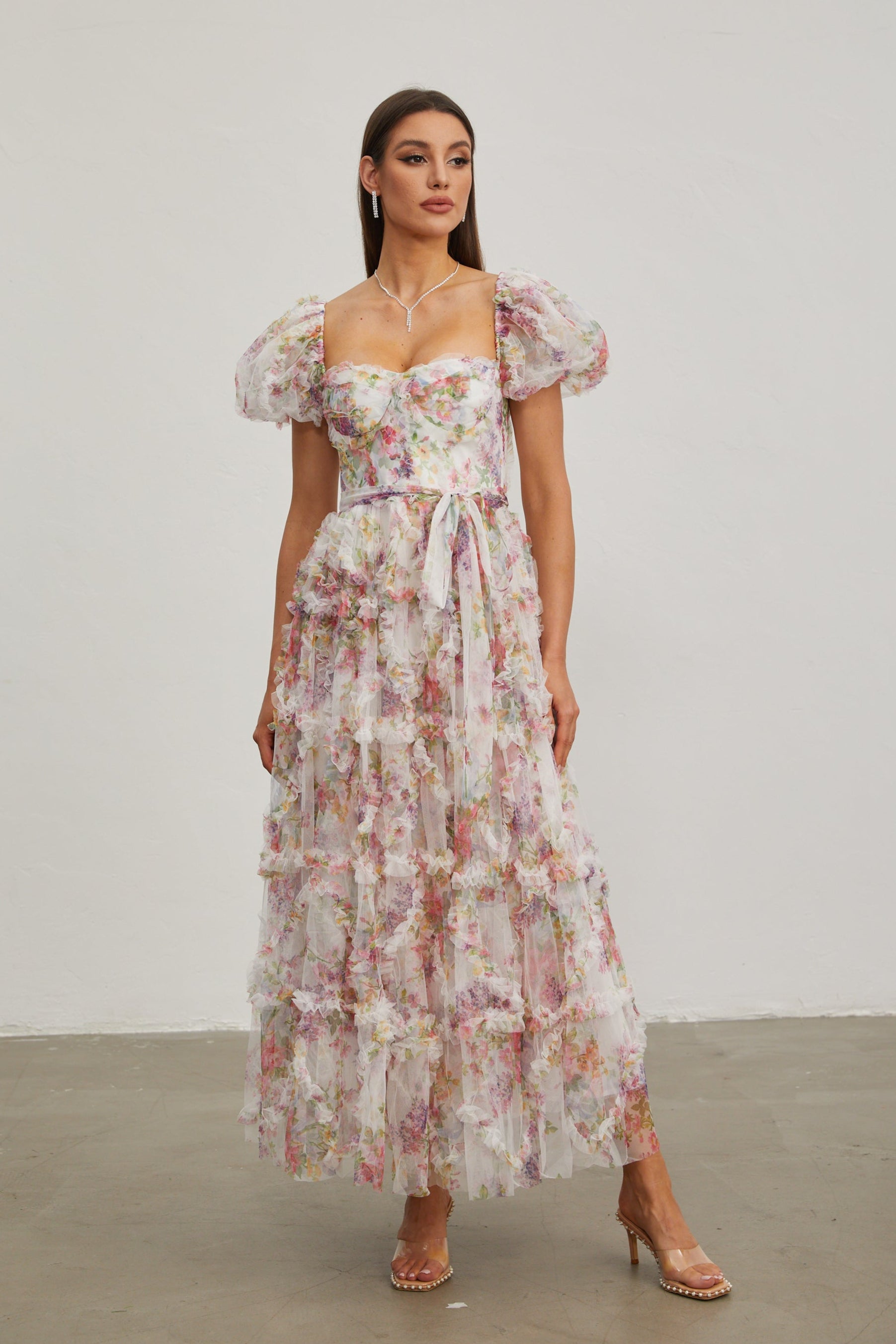Jacinthe Rosette Puff - Sleeve Maxi Dress