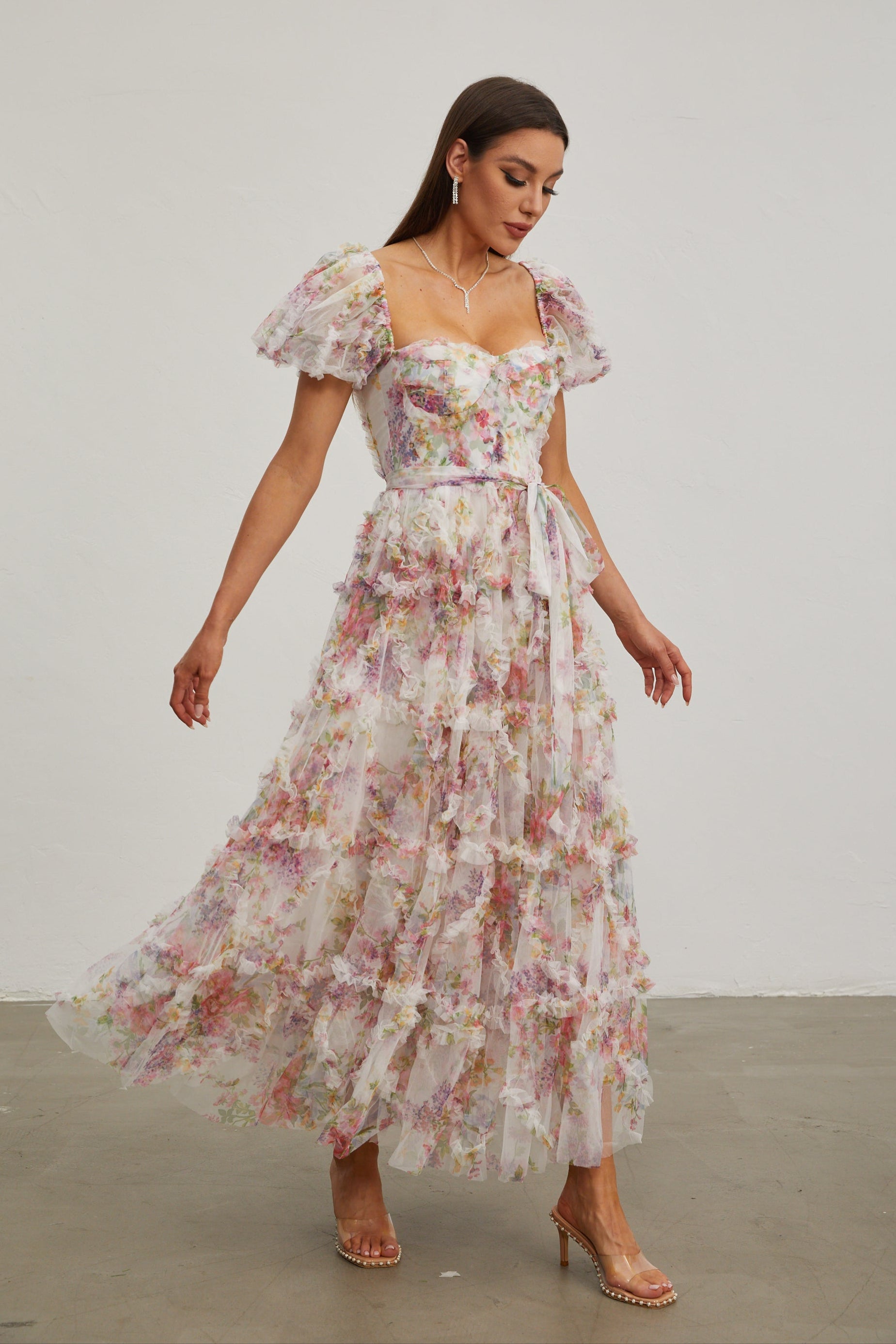 Jacinthe Rosette Puff - Sleeve Maxi Dress