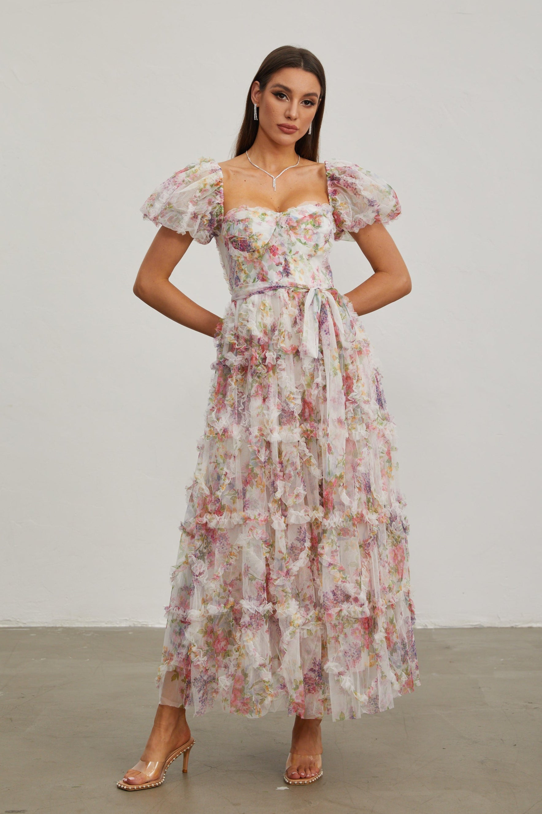 Jacinthe Rosette Puff - Sleeve Maxi Dress