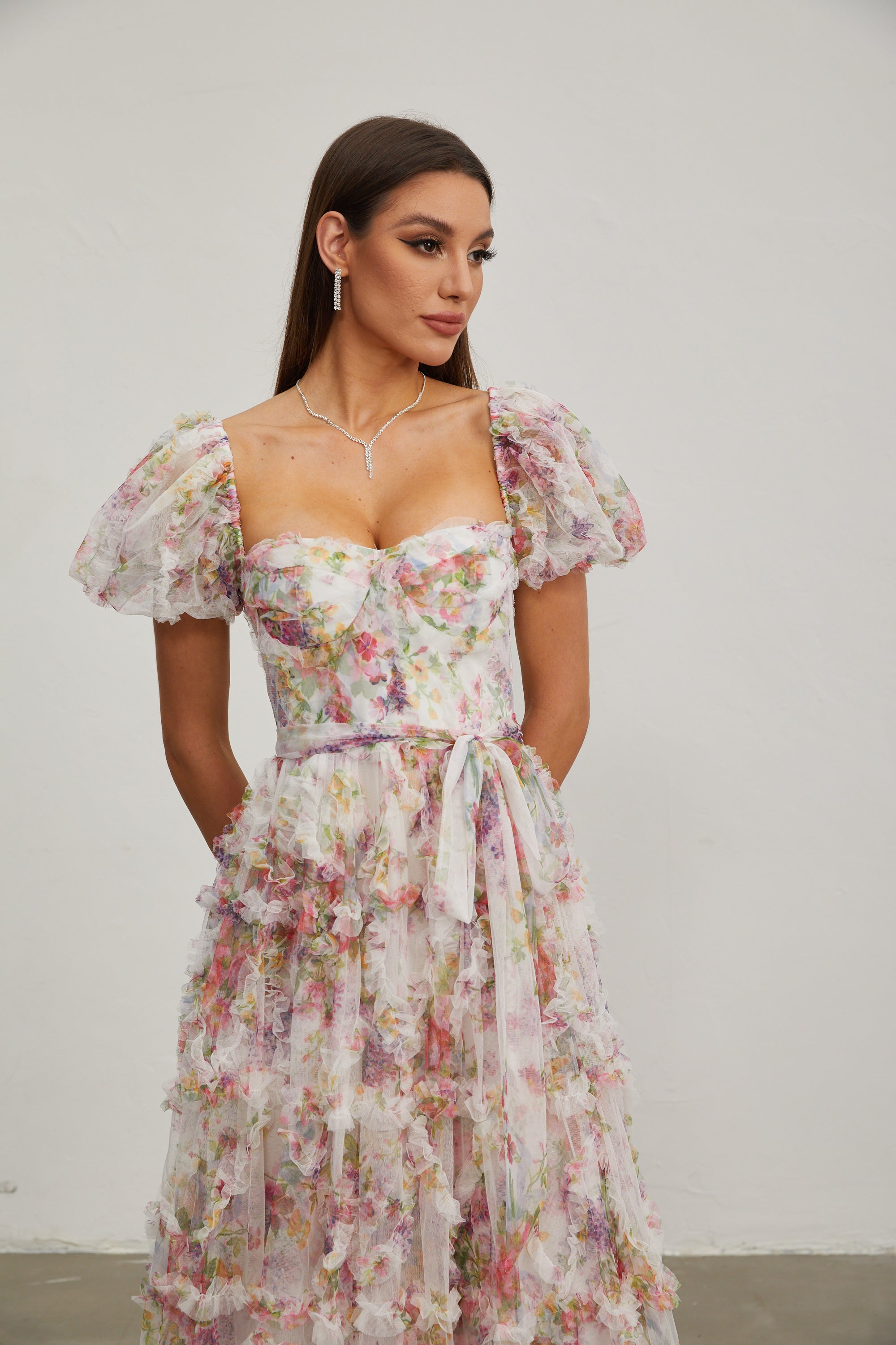 Jacinthe Rosette Puff - Sleeve Maxi Dress