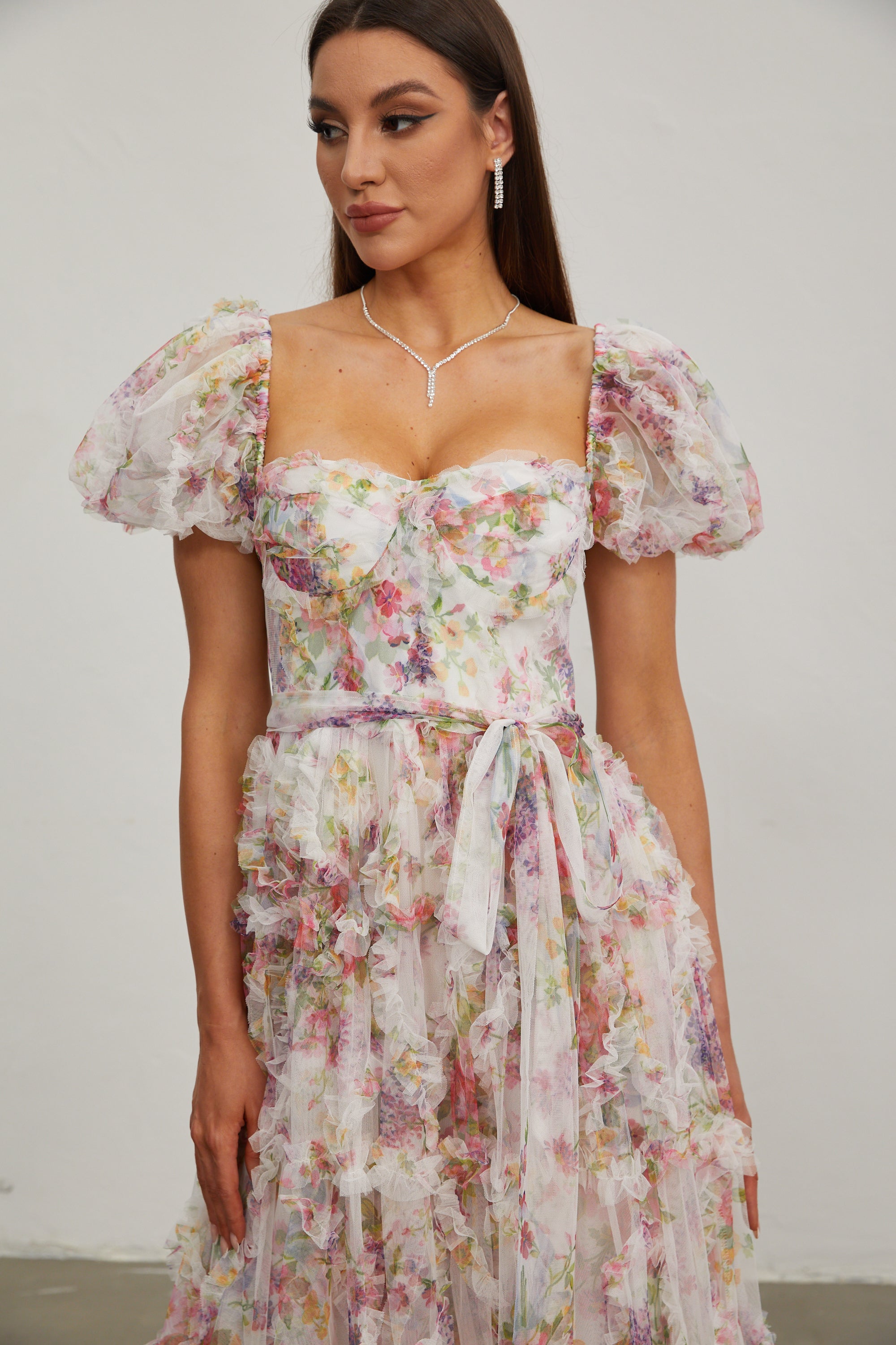 Jacinthe Rosette Puff - Sleeve Maxi Dress