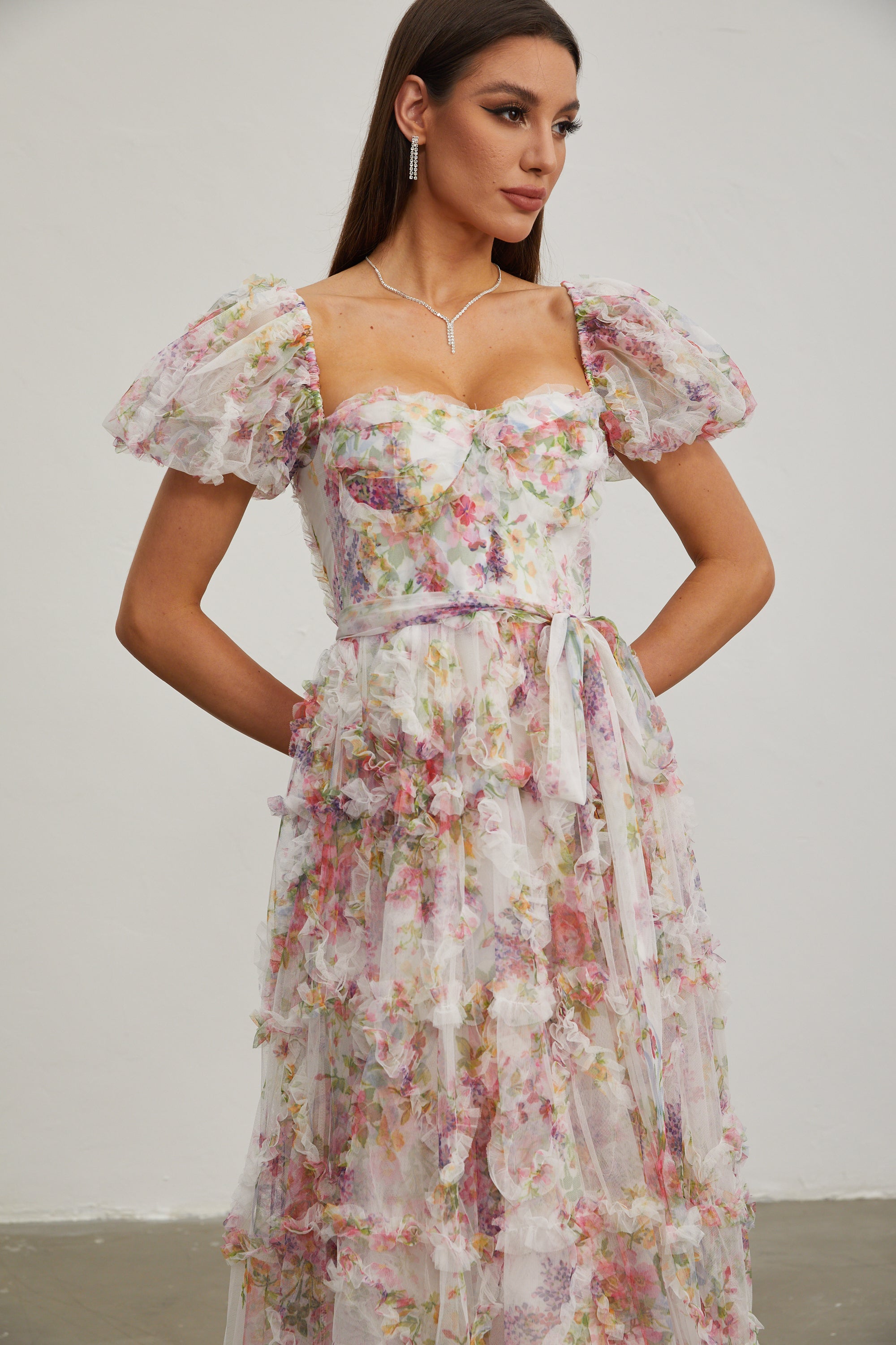 Jacinthe Rosette Puff - Sleeve Maxi Dress