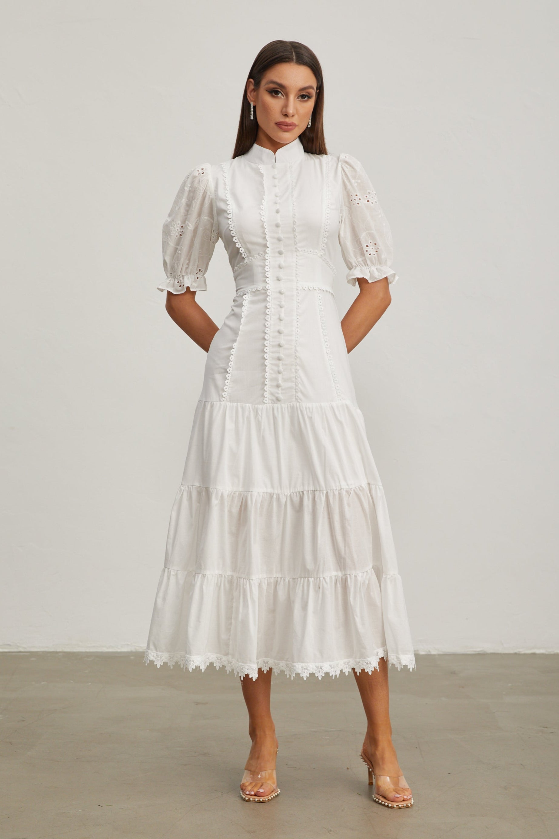 Nadine Grace Eyelet Cotton Midi Dress