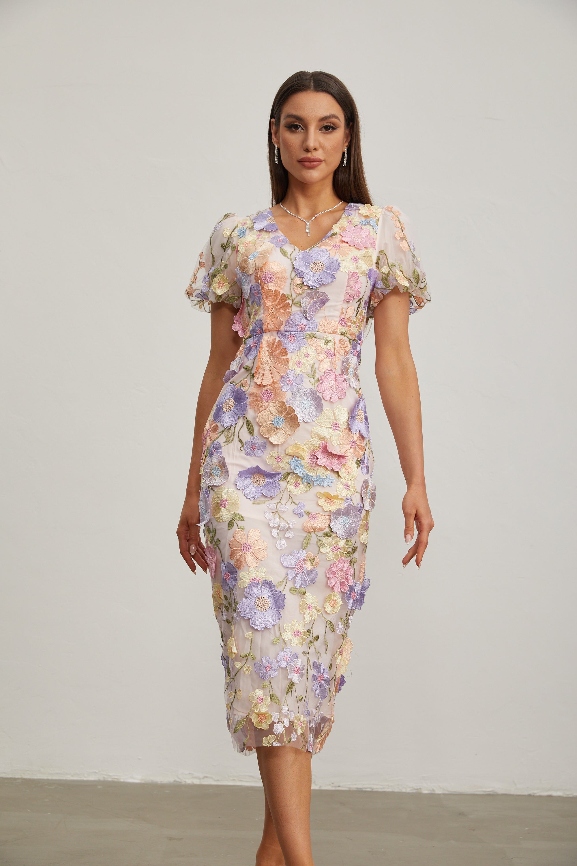 Vivienne Lilac Blossom Mesh Midi Dress